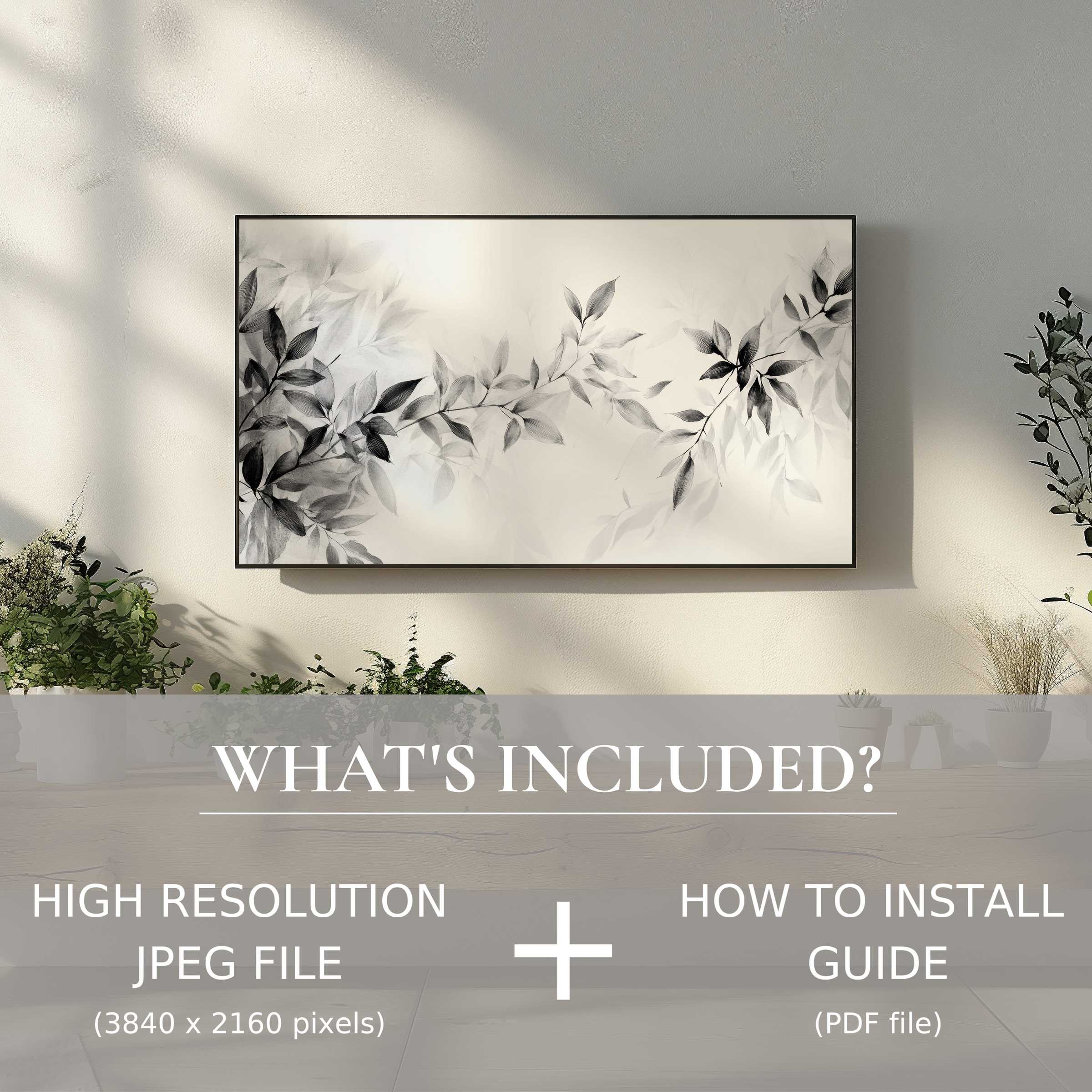 Neutral digital TV art download with elegant floral design, effortlessly enhancing modern living spaces for stylish digital use