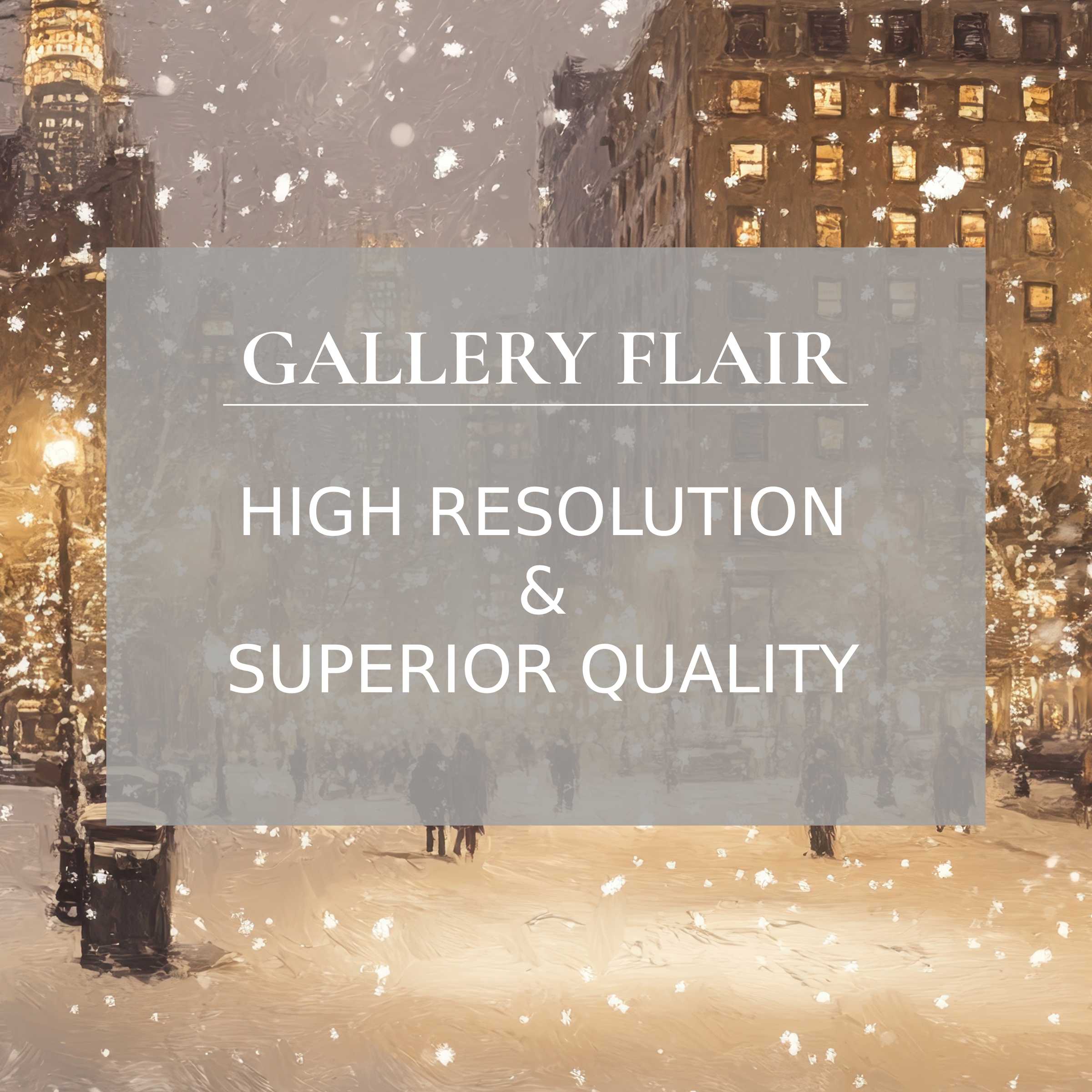 Winter cityscape Christmas printable art, evoking a serene, luminous ambiance with rich texture and premium detail