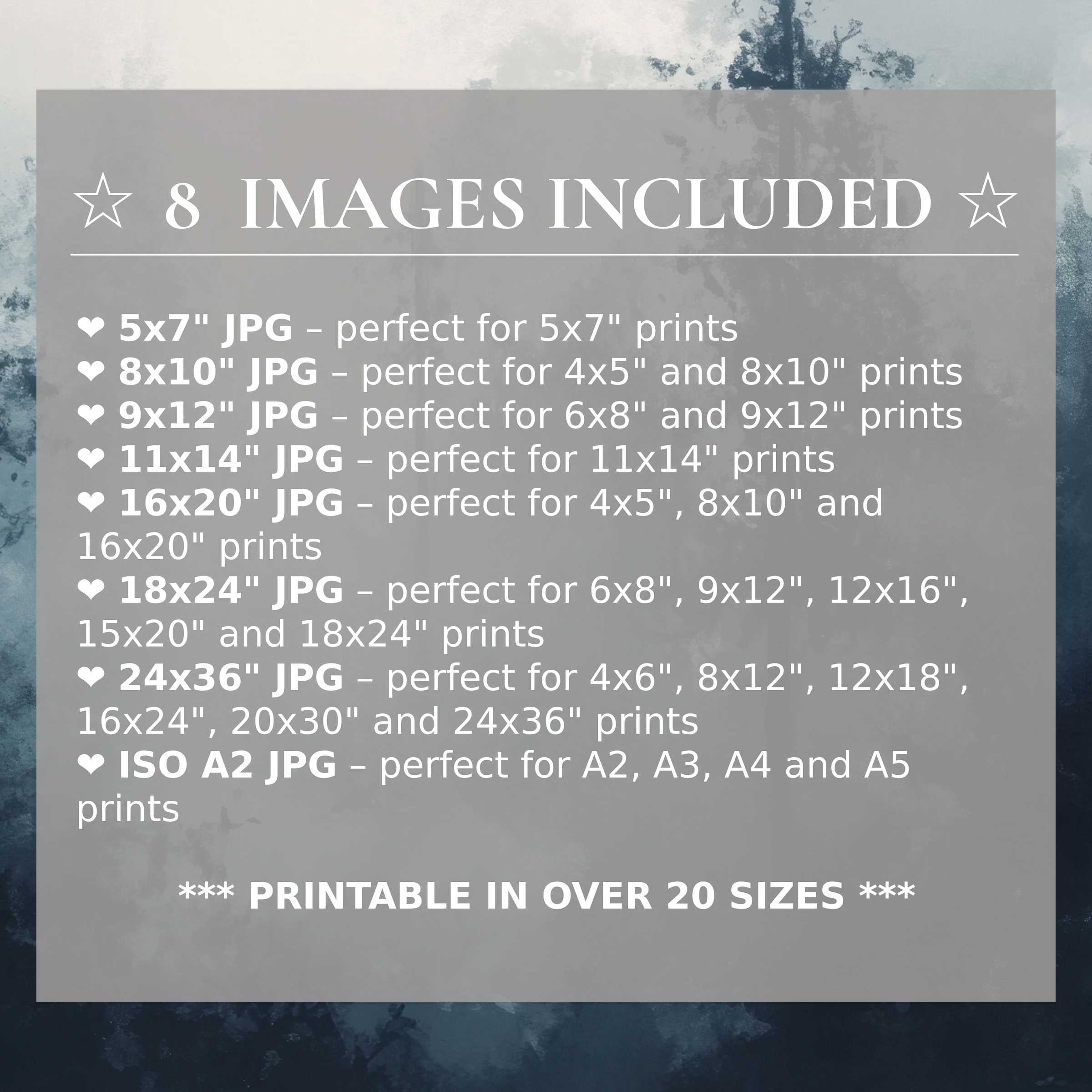 Radiant landscape digital print in deep navy and soft gray hues, offered in 8 high-quality sizes for elegant, versatile modern interiors