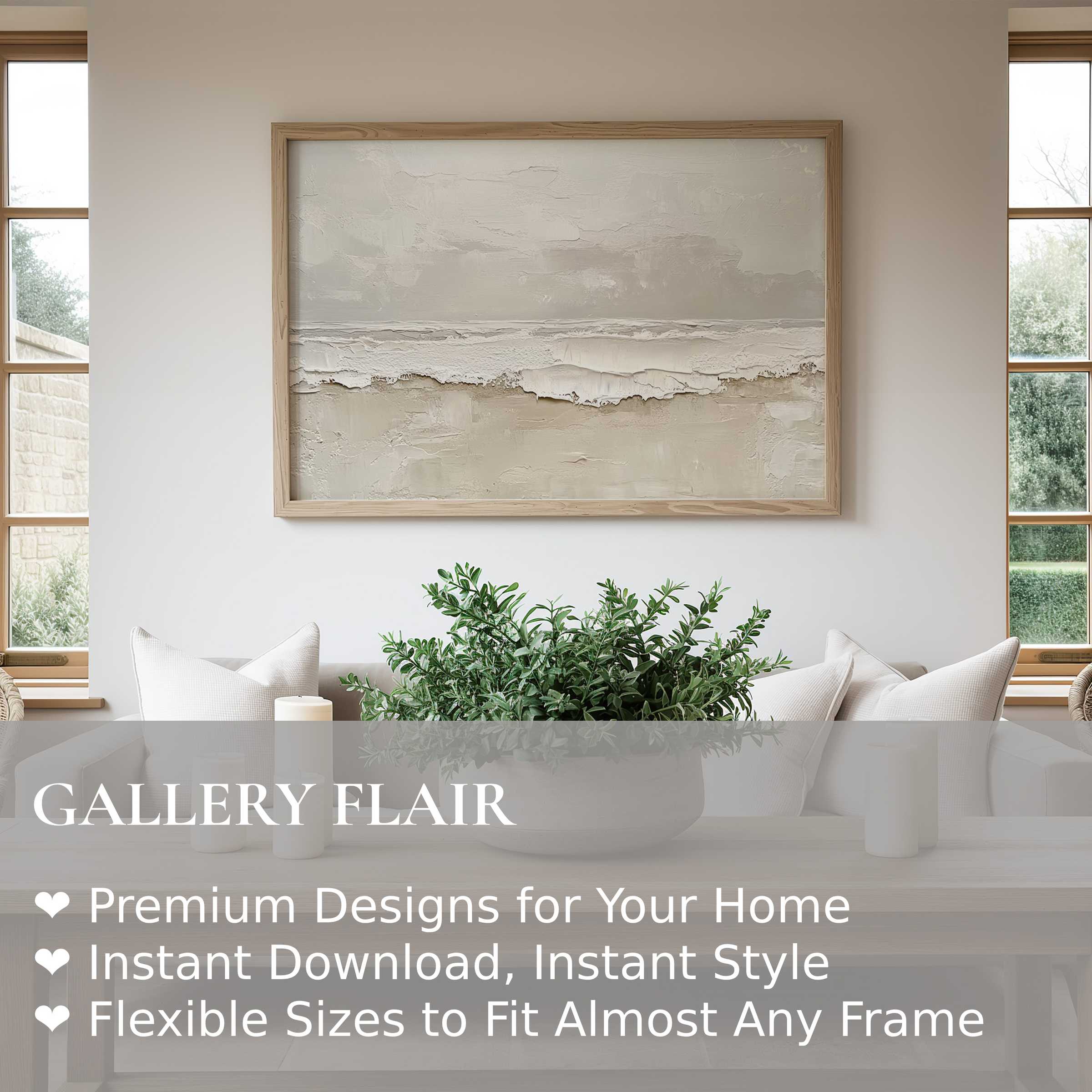 Serene abstract texture in muted tones, framed in warm wood above modern sofa — elegant Wall Art Print
