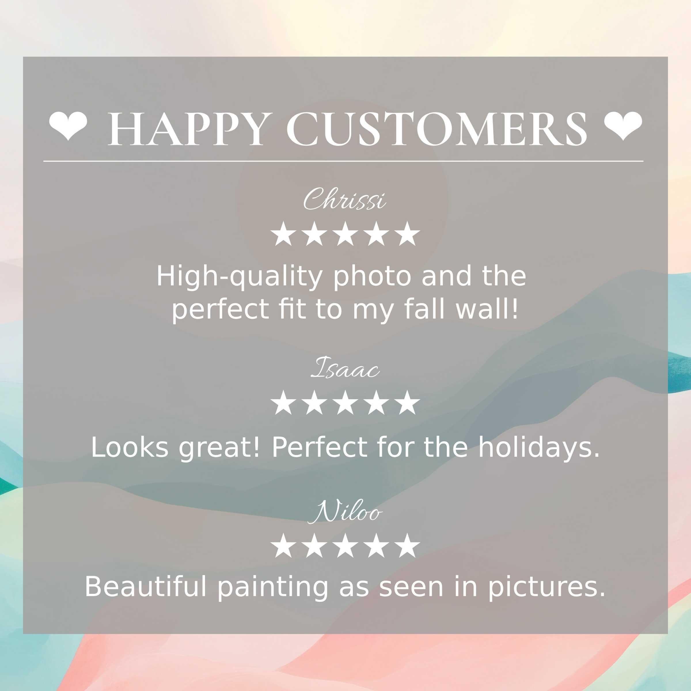 Elegant modern art for Frame TV with abstract sunset hues, highlighting happy customer reviews that build trust and style