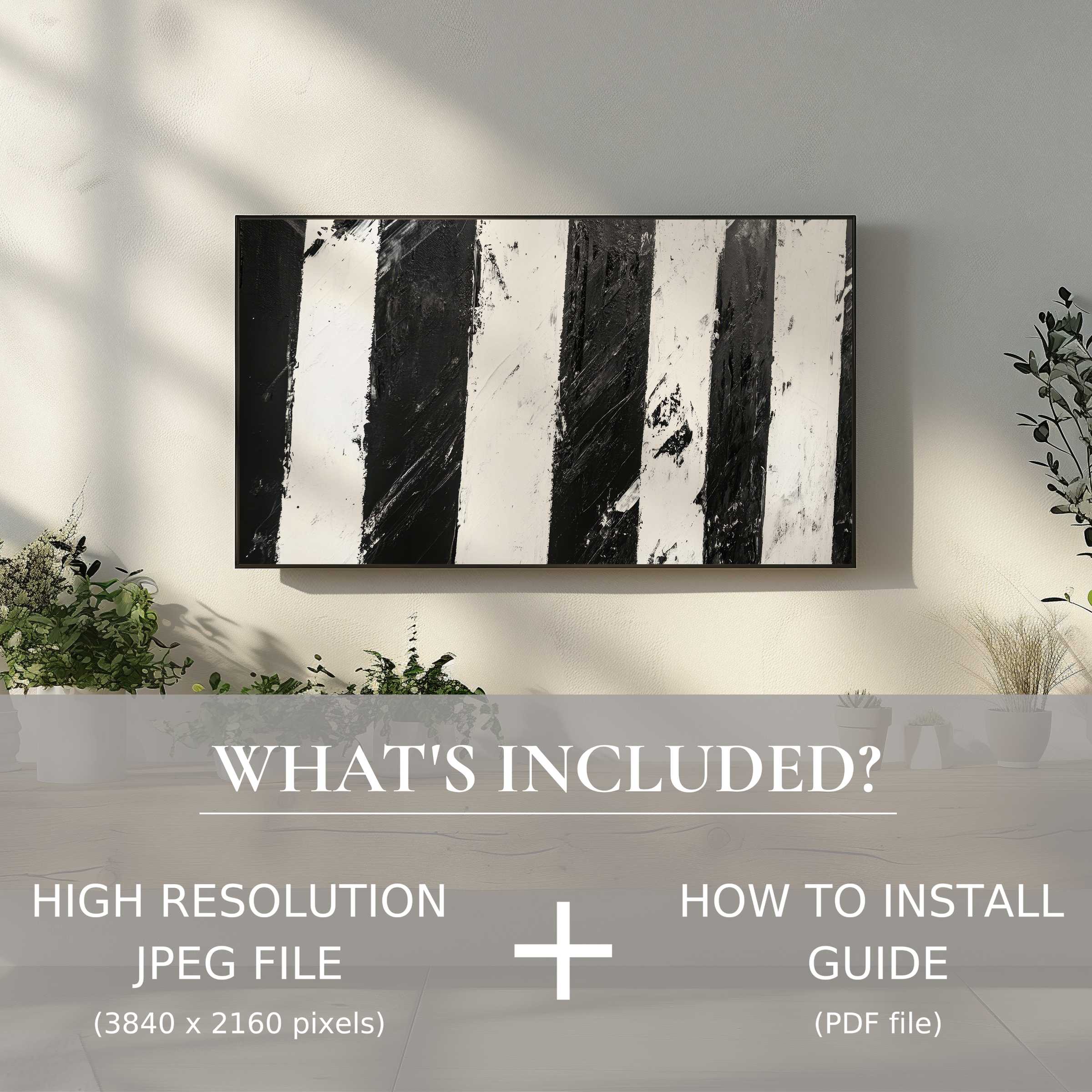 Elegant black and white digital TV art download enhances modern living spaces with effortless digital use and chic style