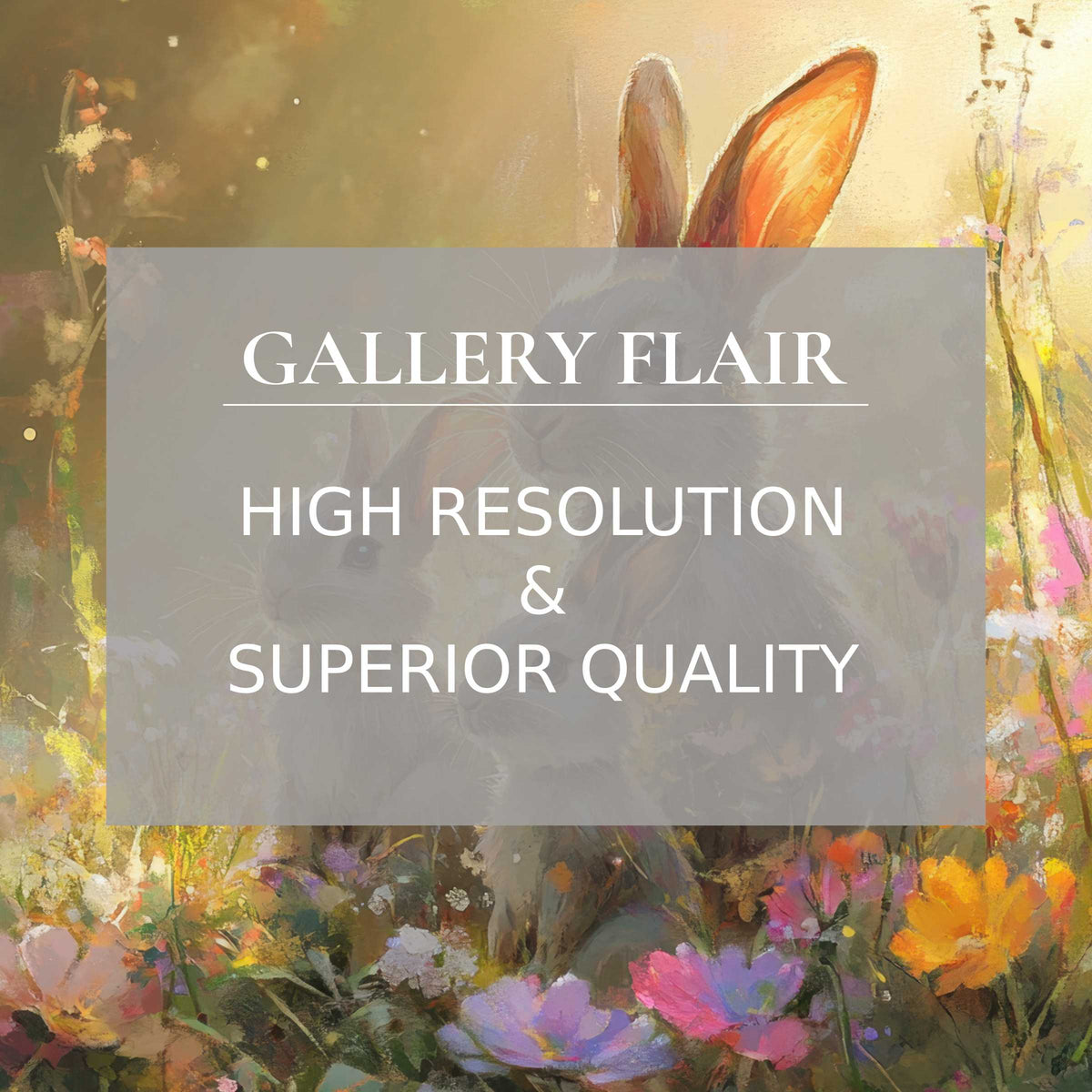 Radiant Easter printable art capturing gentle rabbits amidst lush wildflowers, enhancing modern interiors with premium, detailed charm