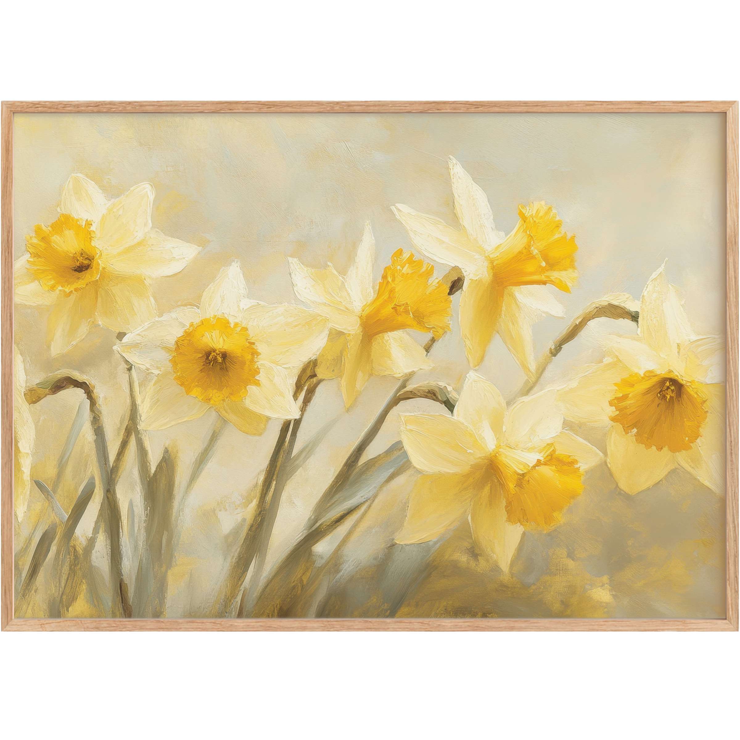 Radiant spring printable wall art featuring soft yellow daffodils, evoking warmth and timeless elegance for refined interiors