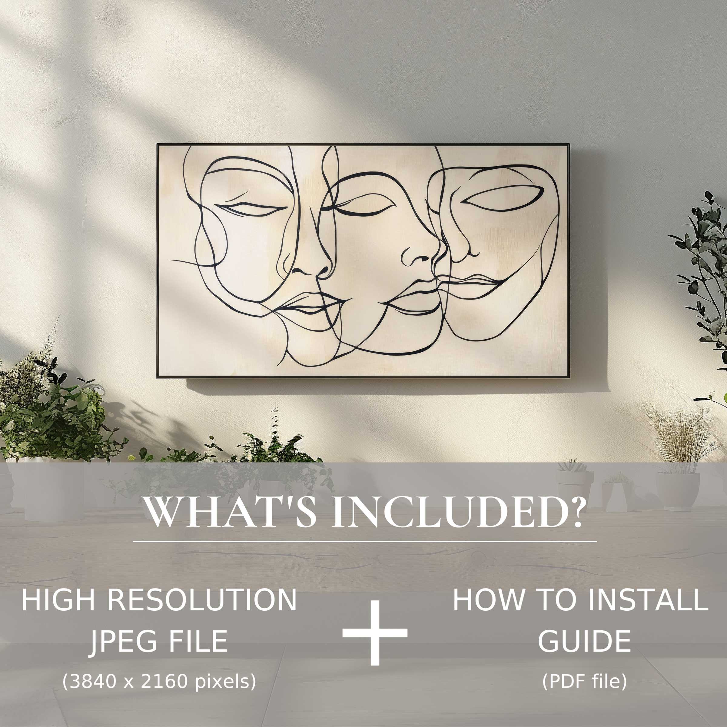 Neutral digital TV art download, easy use, adds modern elegance and warmth to stylish living spaces