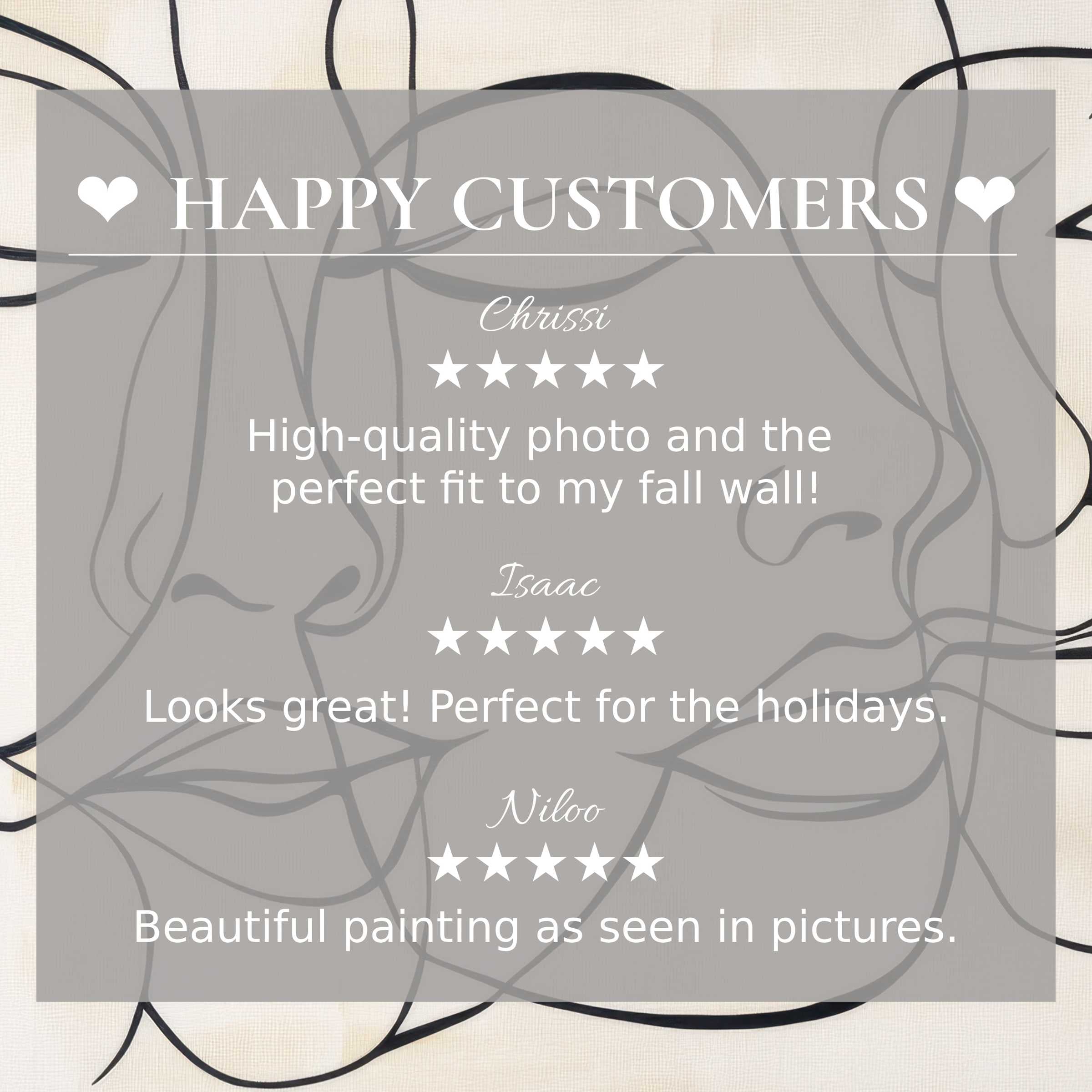 Neutral art for Frame TV with abstract sunset hues and happy customer reviews, showcasing trust and elegant style