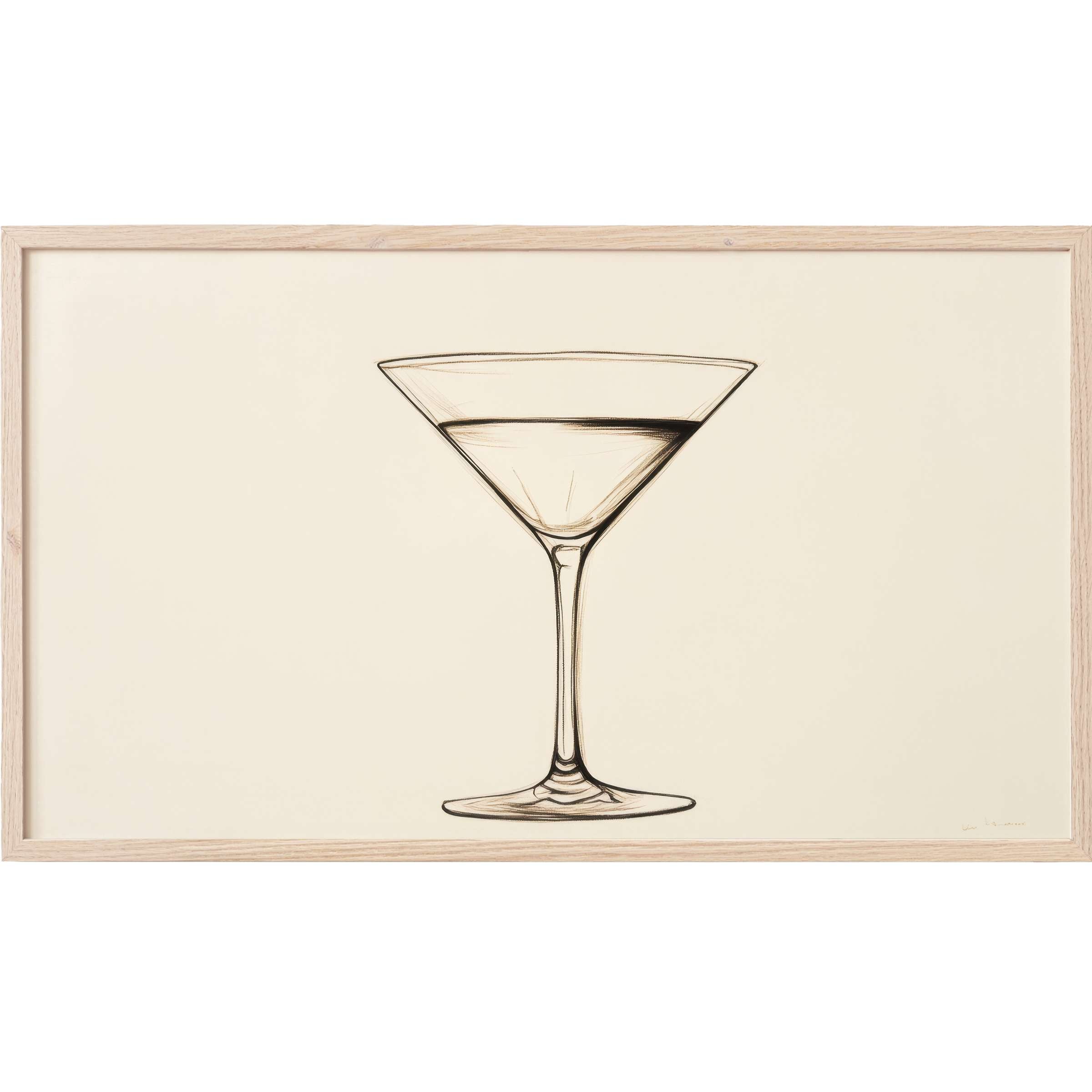 Minimalist Frame TV Art featuring a delicate, monochrome martini glass sketch in soft beige and black tones