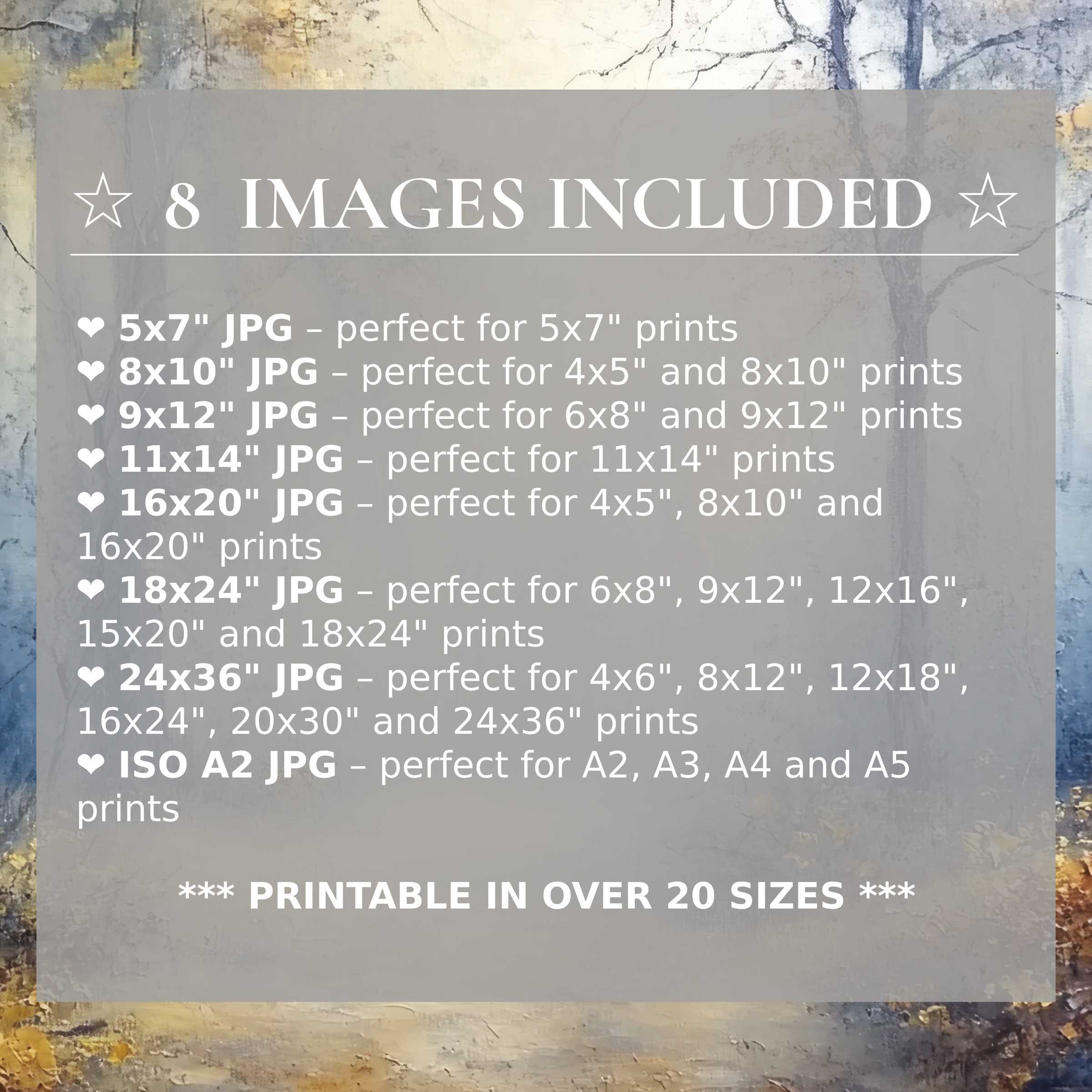 Radiant landscape digital print in muted golds and deep blues, elevating modern interiors with timeless style and 8 sizes included