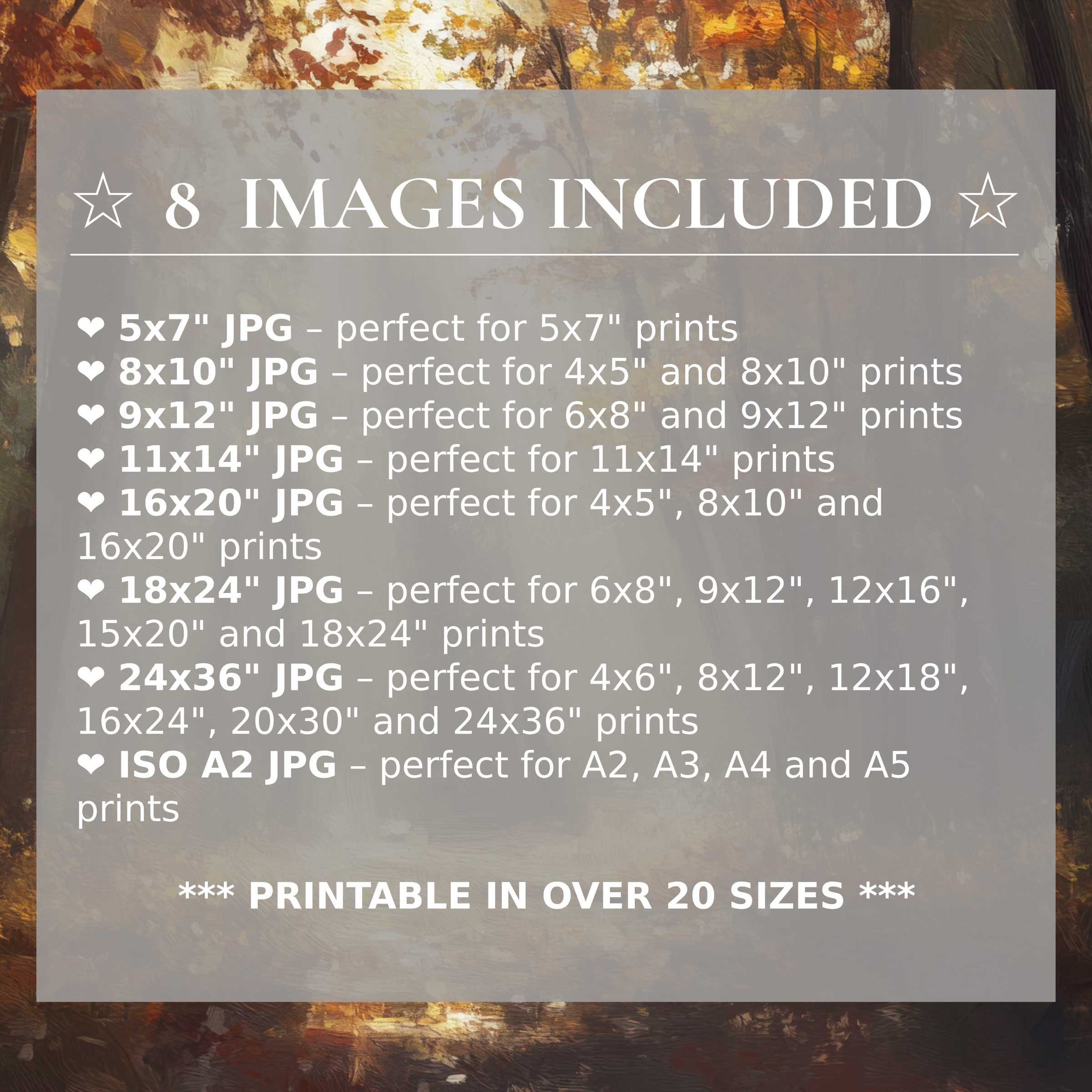 Radiant fall digital print in warm amber and burnt sienna tones, elevating modern interiors with style and 8 sizes included