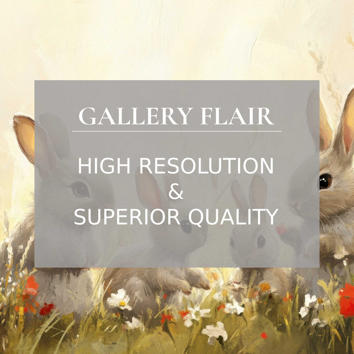 Easter printable art featuring radiant, finely detailed bunnies in a blooming meadow, enhancing chic modern interiors
