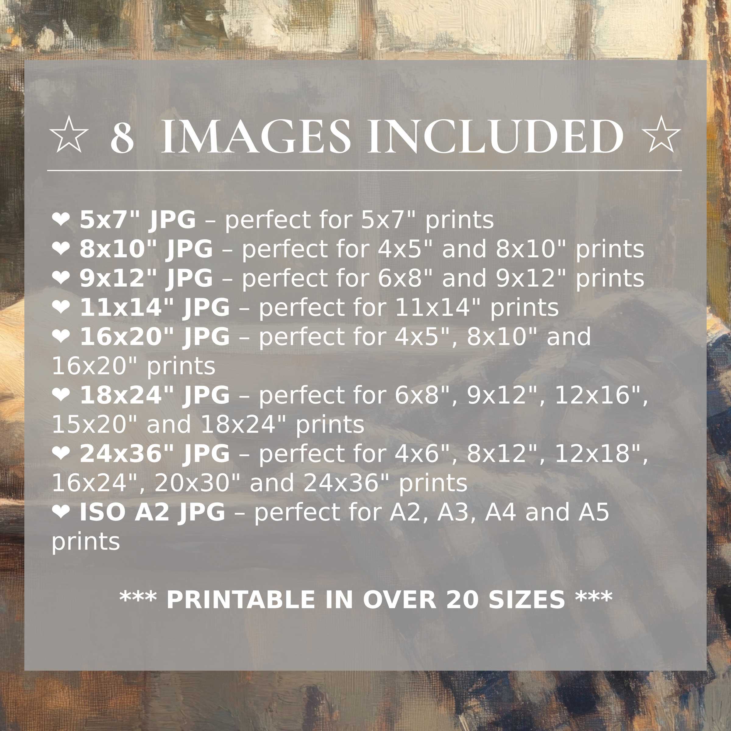 Farmhouse digital print with warm earth tones and rustic charm, delivered in 8 high-quality sizes to elevate modern interiors