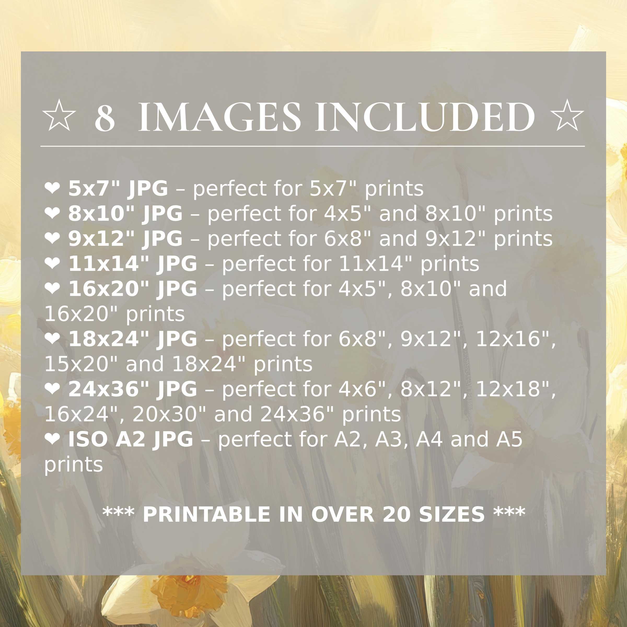 Radiant spring digital print in soft yellows and greys, elevating modern interiors with 8 high-quality sizes included