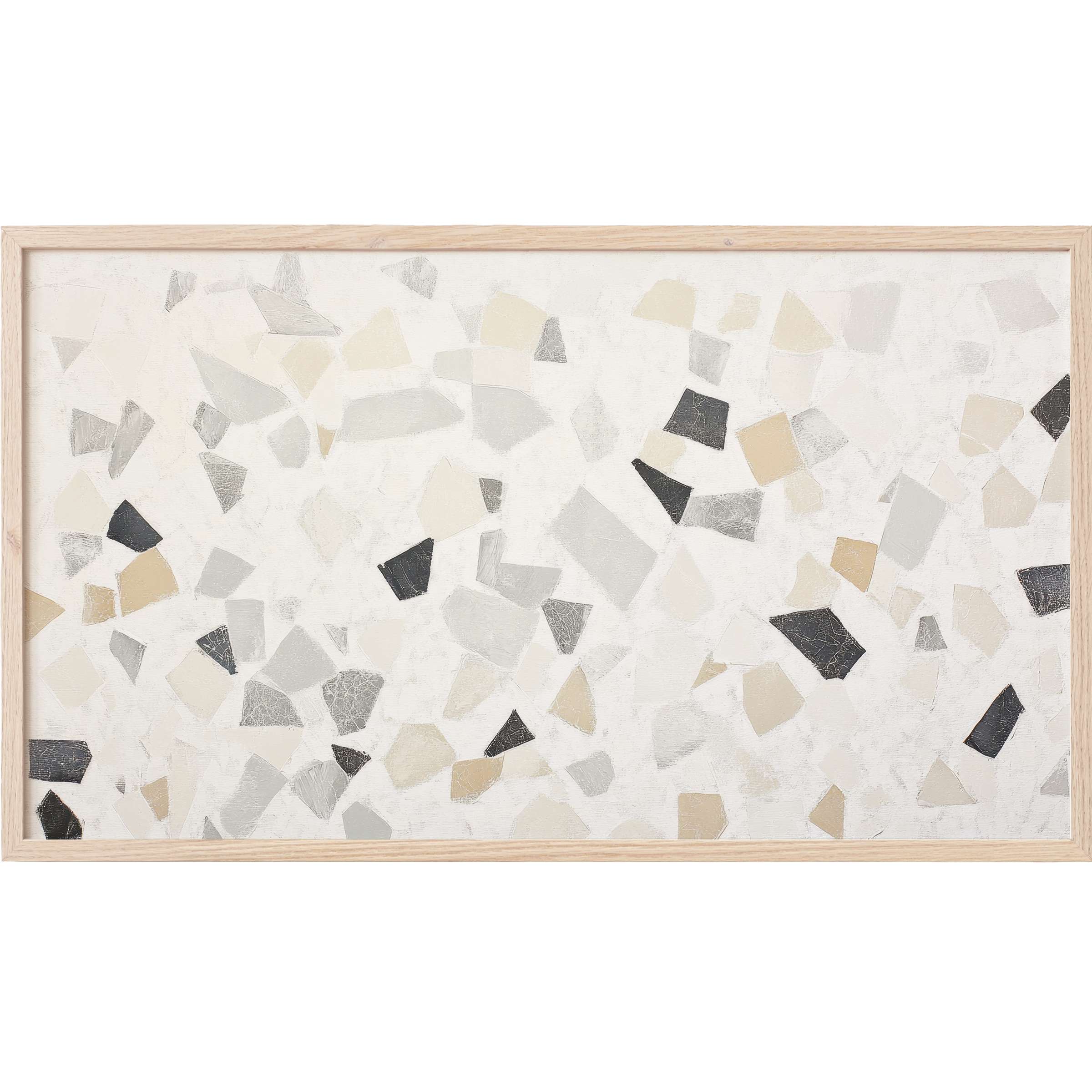 Abstract terrazzo pattern in soft beiges, grays, and blacks within a light wood frame, perfect neutral Frame TV Art