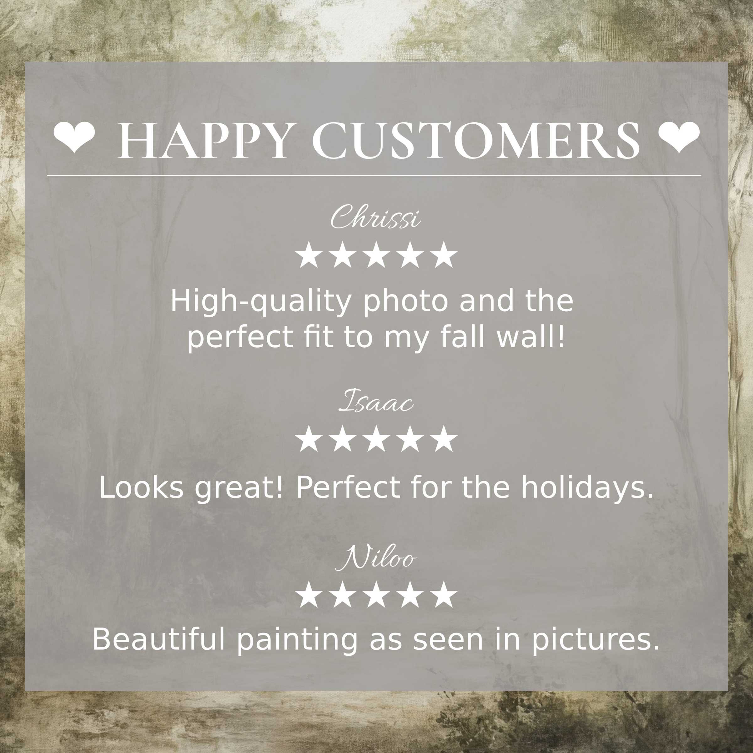 Refined landscape art for Frame TV with abstract misty forest tones, praised by happy customers, inspiring trust and elegance