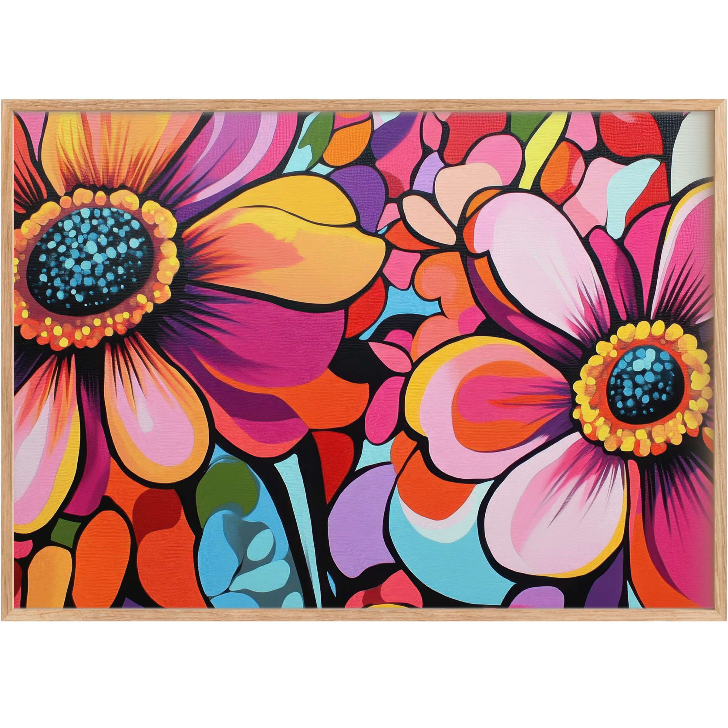 Vibrant pop art printable wall art featuring bold pinks, oranges, and blues, infusing any space with radiant energy and modern elegance