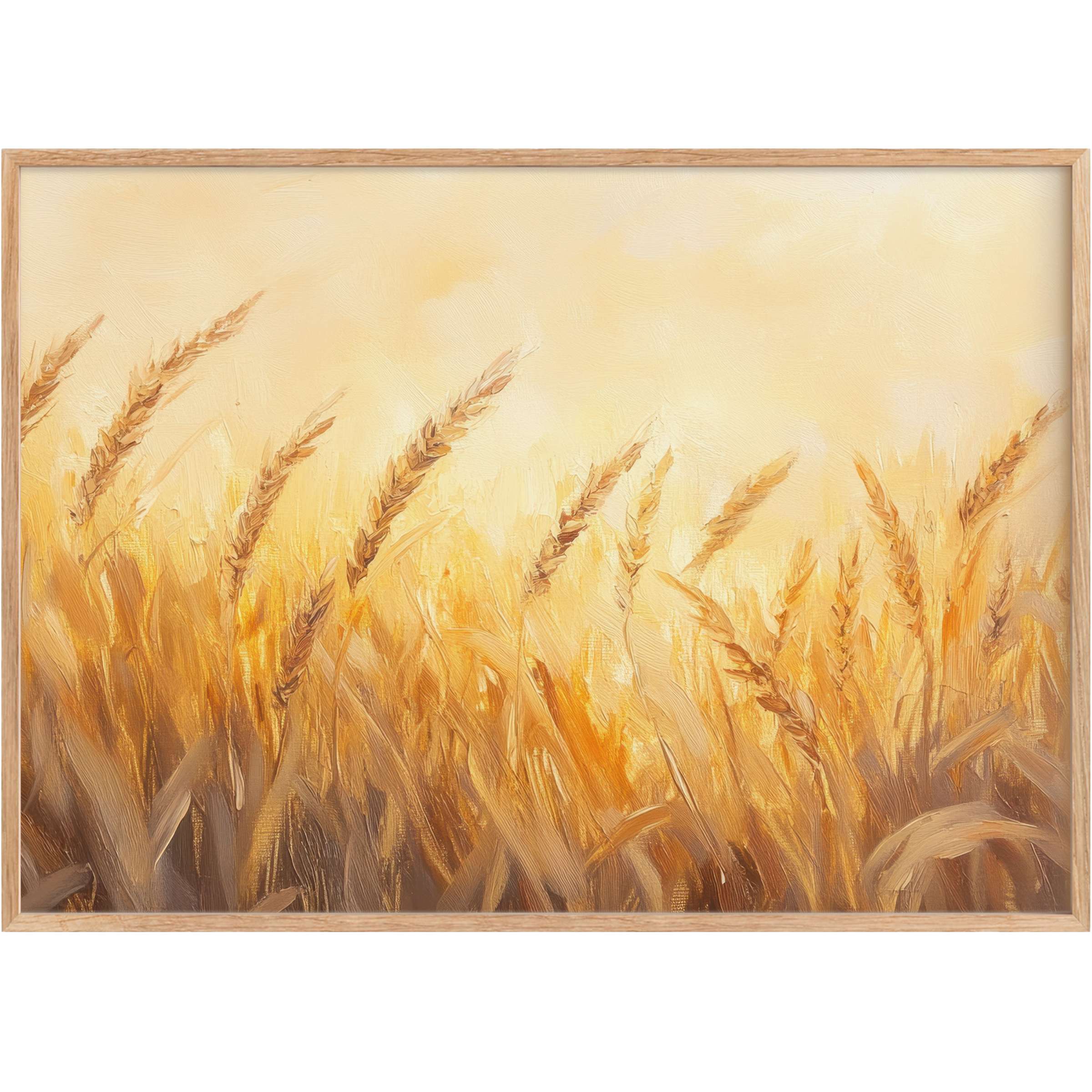 Golden wheat swaying gently in radiant sunlight, evoking warmth and serenity in summer printable wall art