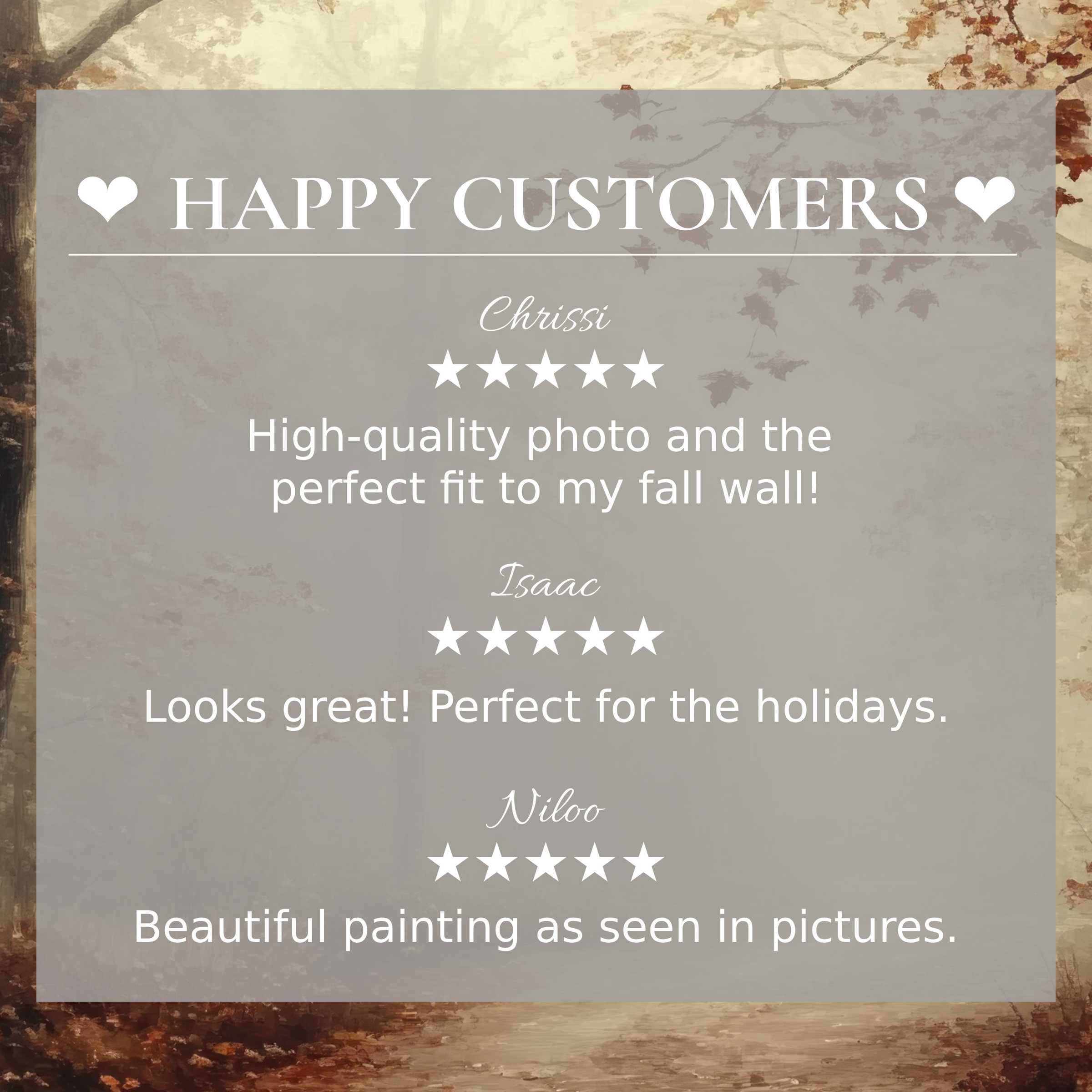 Fall art for Frame TV with elegant abstract sunset foliage background; happy customer reviews build refined trust