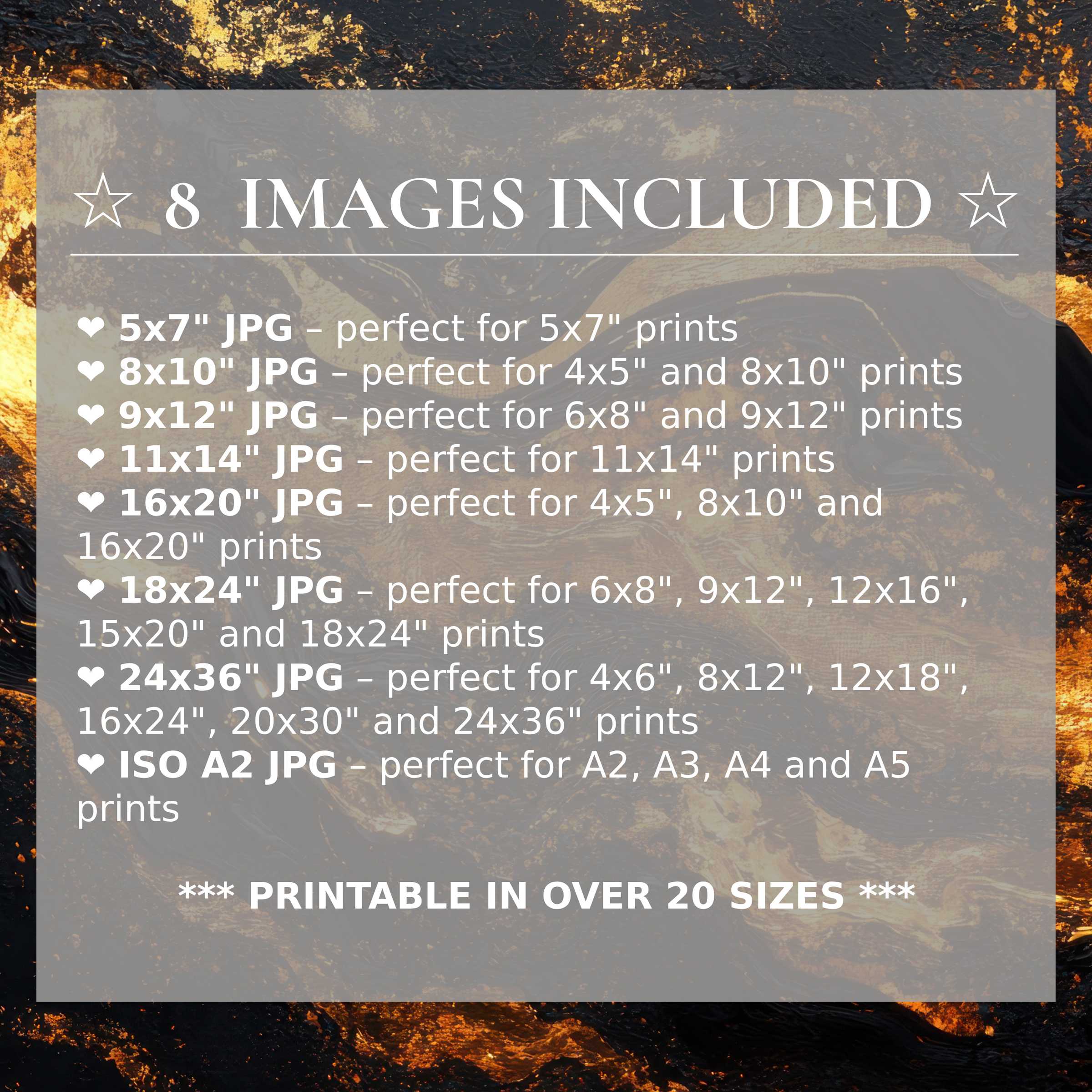 Luminous abstract digital print in black and gold hues, radiating bold elegance and calm sophistication, includes 8 high-quality sizes for versatile modern interior styling