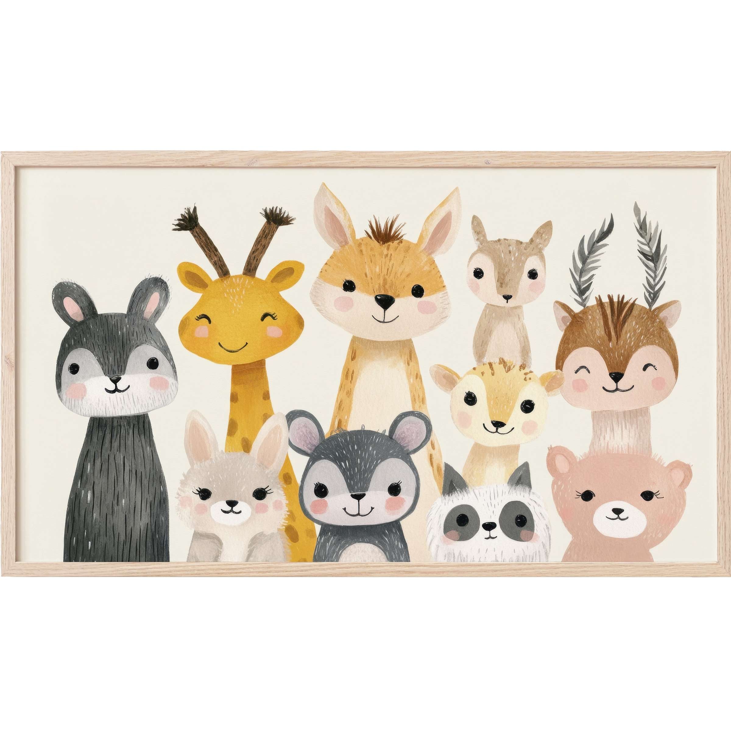 Charming watercolor animals in soft earth tones, a whimsical nursery Frame TV Art with modern, playful elegance