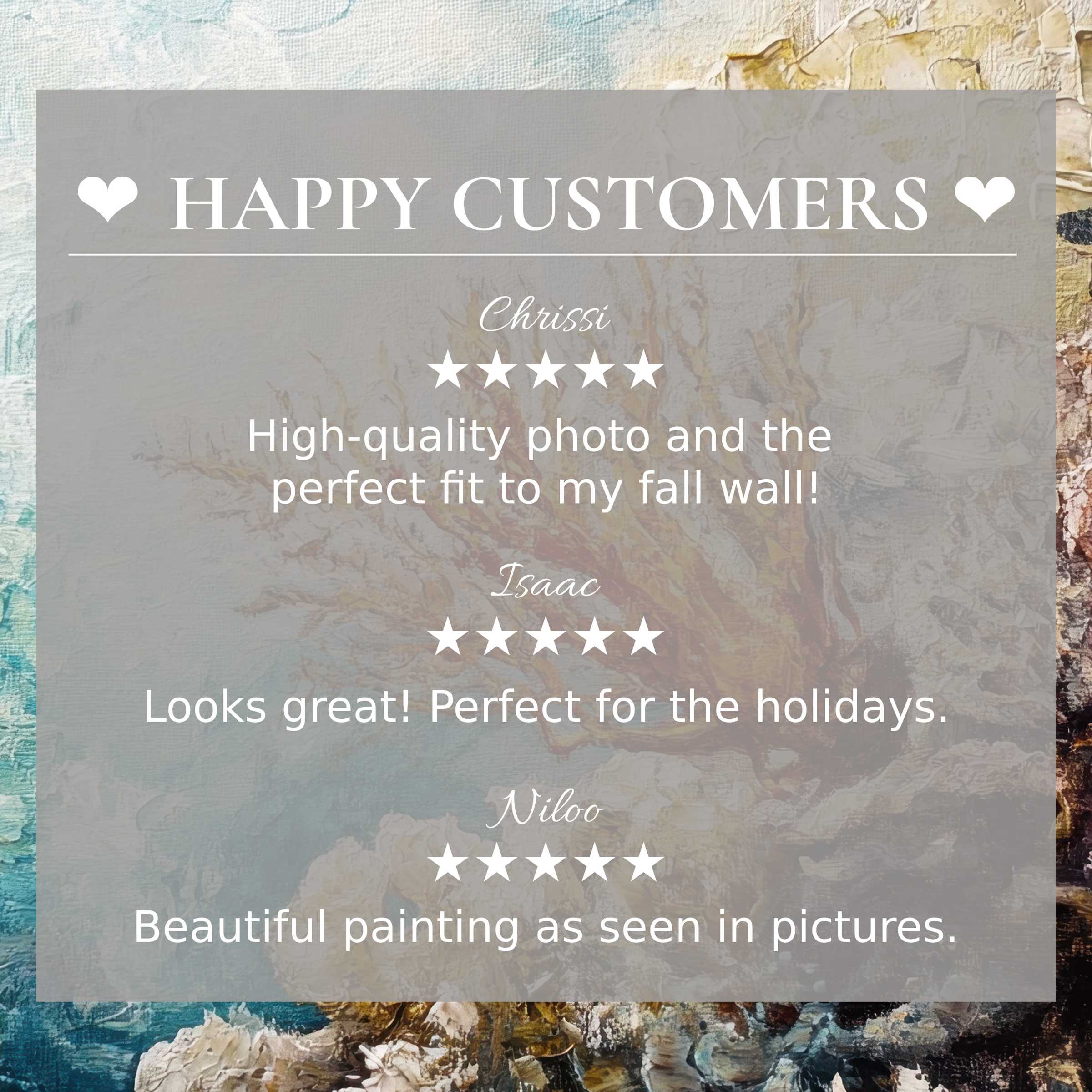 Coastal art for Frame TV with textured oceanic hues, showcasing happy customer reviews and refined, trusted style