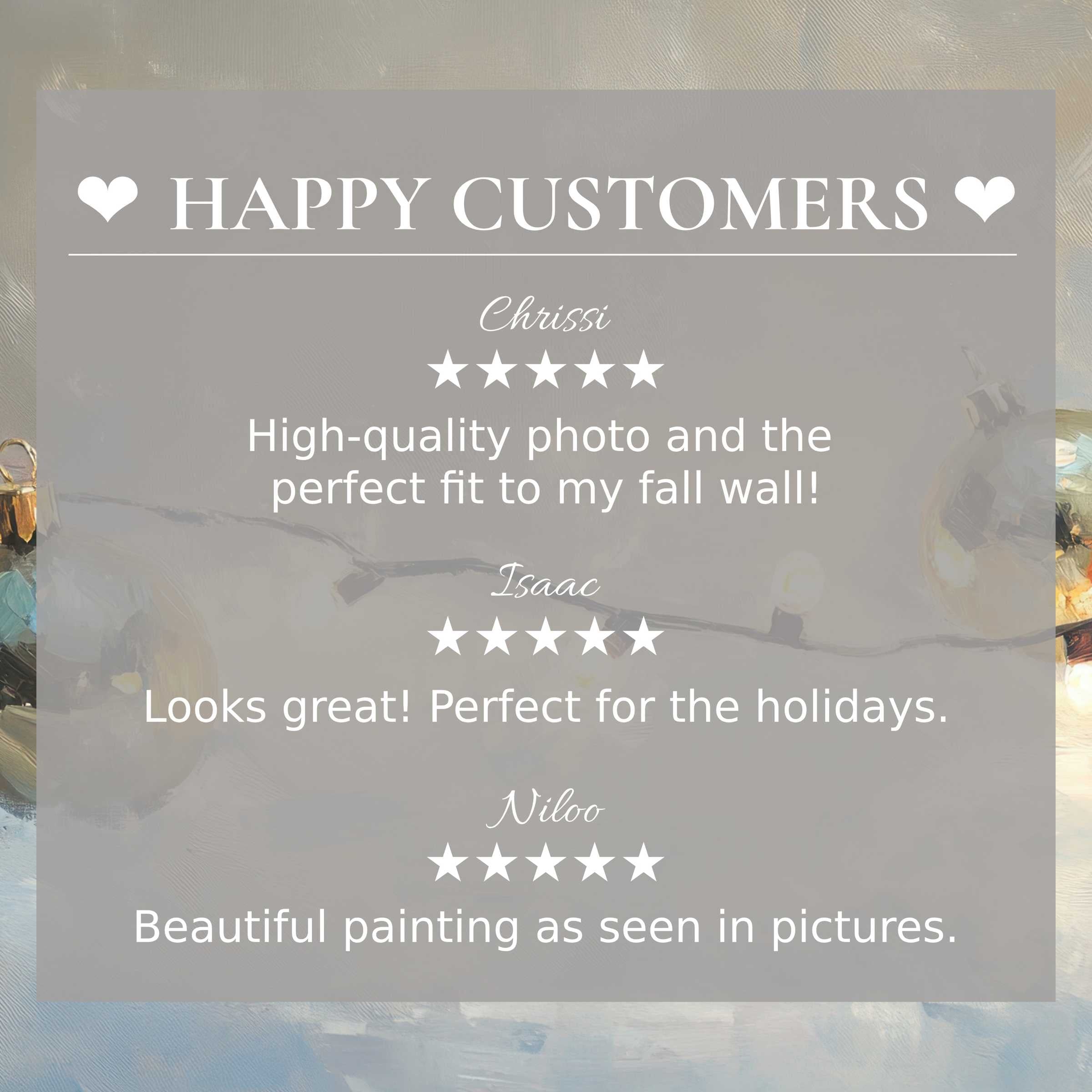 Elegant christmas art for Frame TV with abstract soft gold background, showcasing happy customer reviews and refined design trust