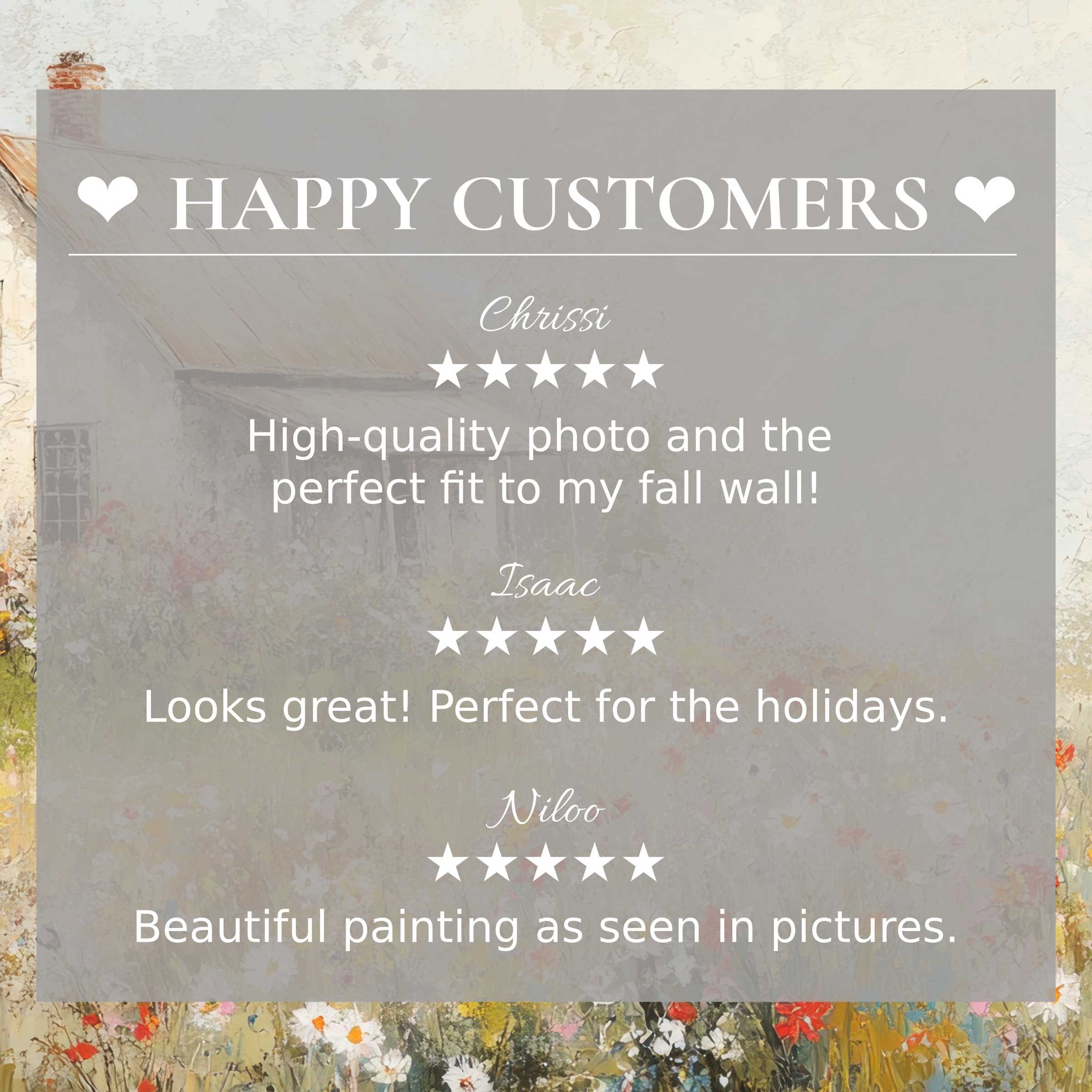 Vintage art for Frame TV with soft floral background, happy customer reviews build trust and highlight elegant style