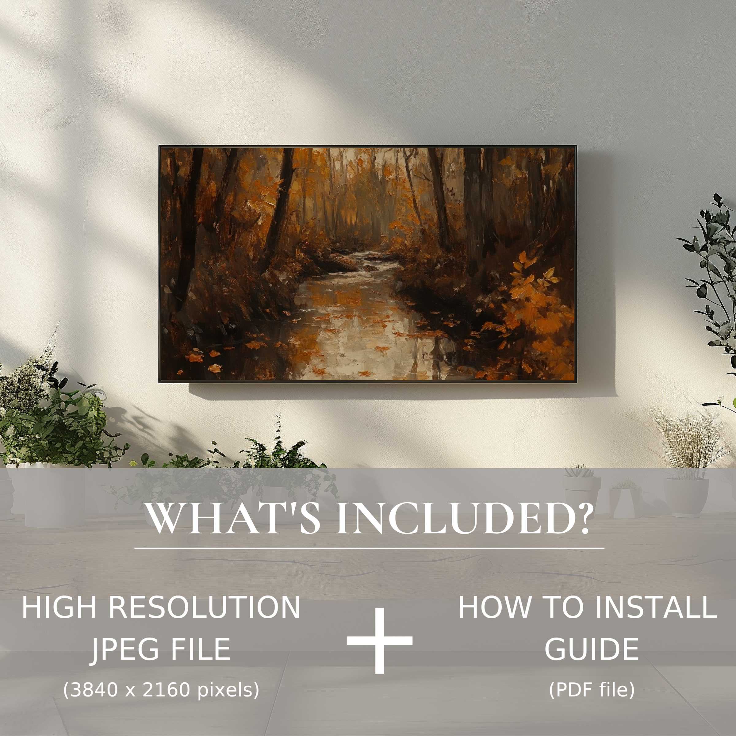 Elegant fall digital TV art download, easy to use, enriches modern living spaces with warm autumnal beauty