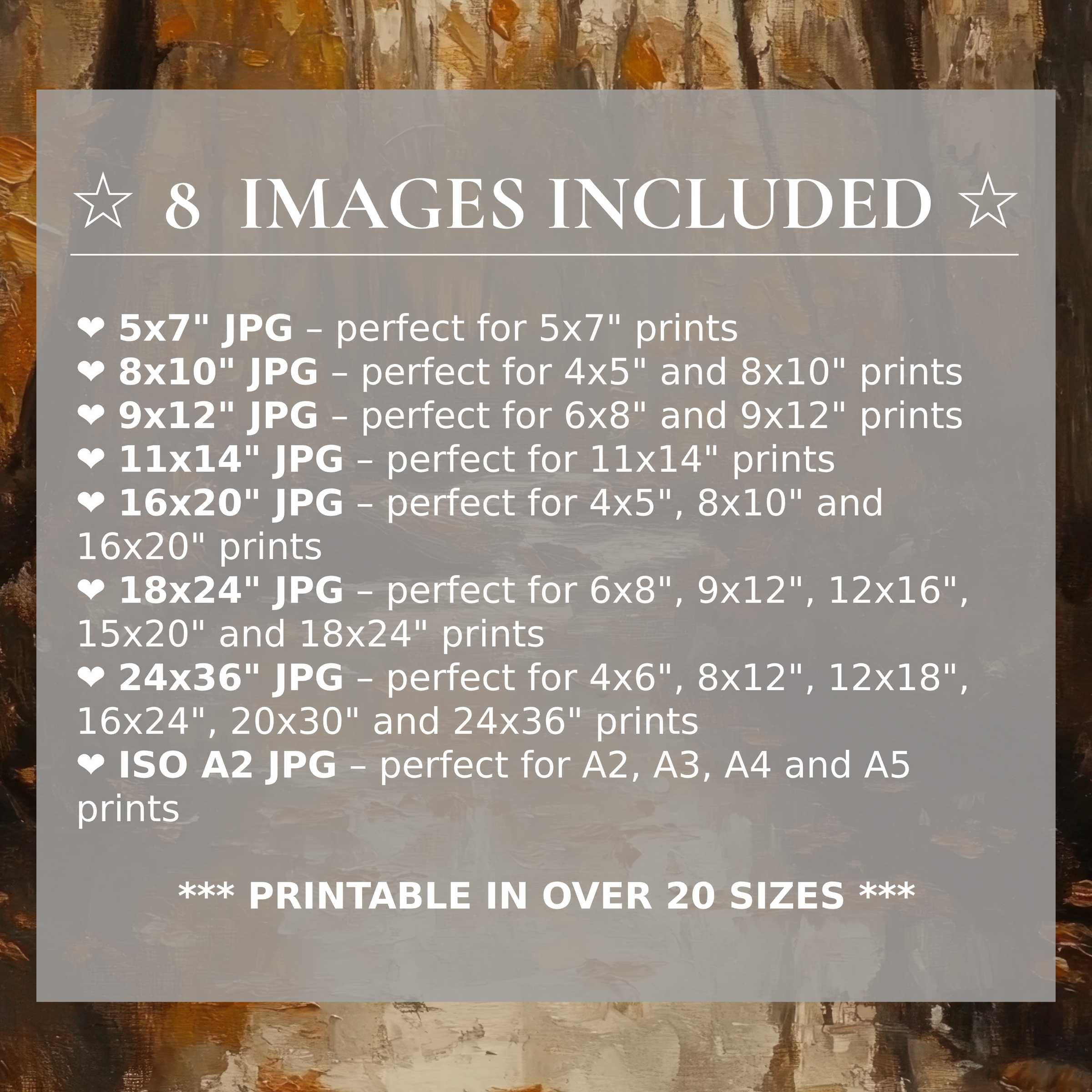 Fall digital print featuring radiant amber and warm taupe hues, elevating modern interiors with timeless style and flexibility; includes 8 high-quality sizes in one download