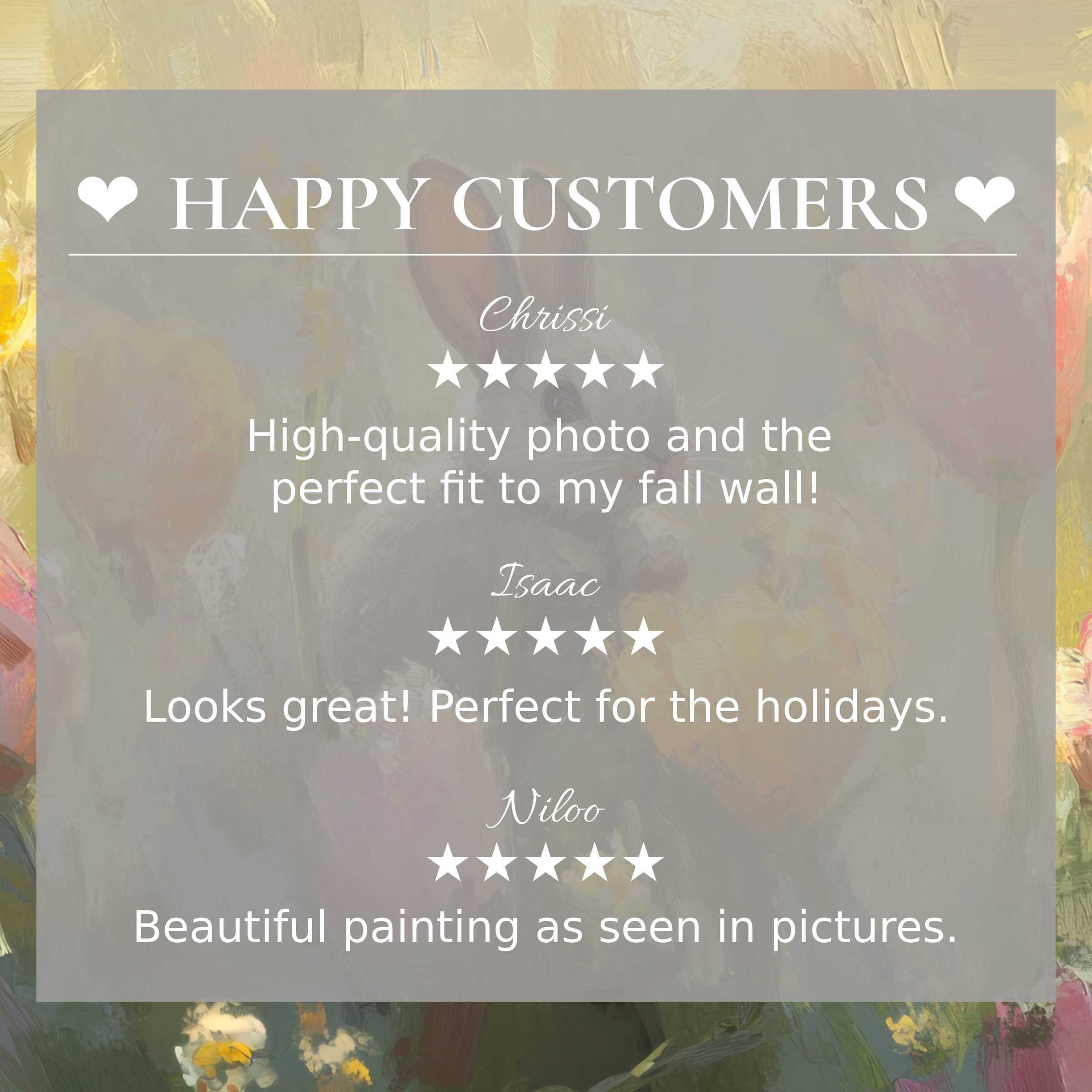 Elegant easter art for Frame TV with soft floral background and happy customer reviews inspiring trust and style