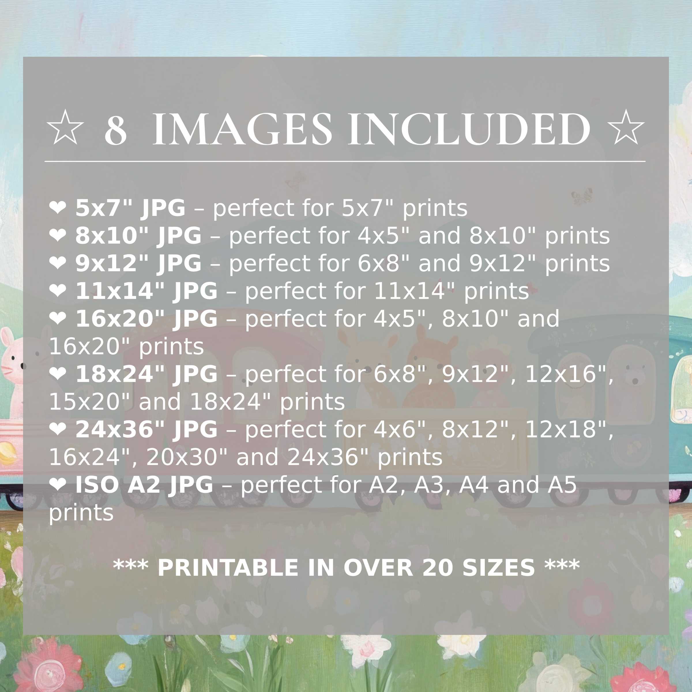 Nursery digital print exudes radiant pastel blues and soft florals, delivering calming elegance in 8 included high-quality sizes for versatile, stylish modern interiors