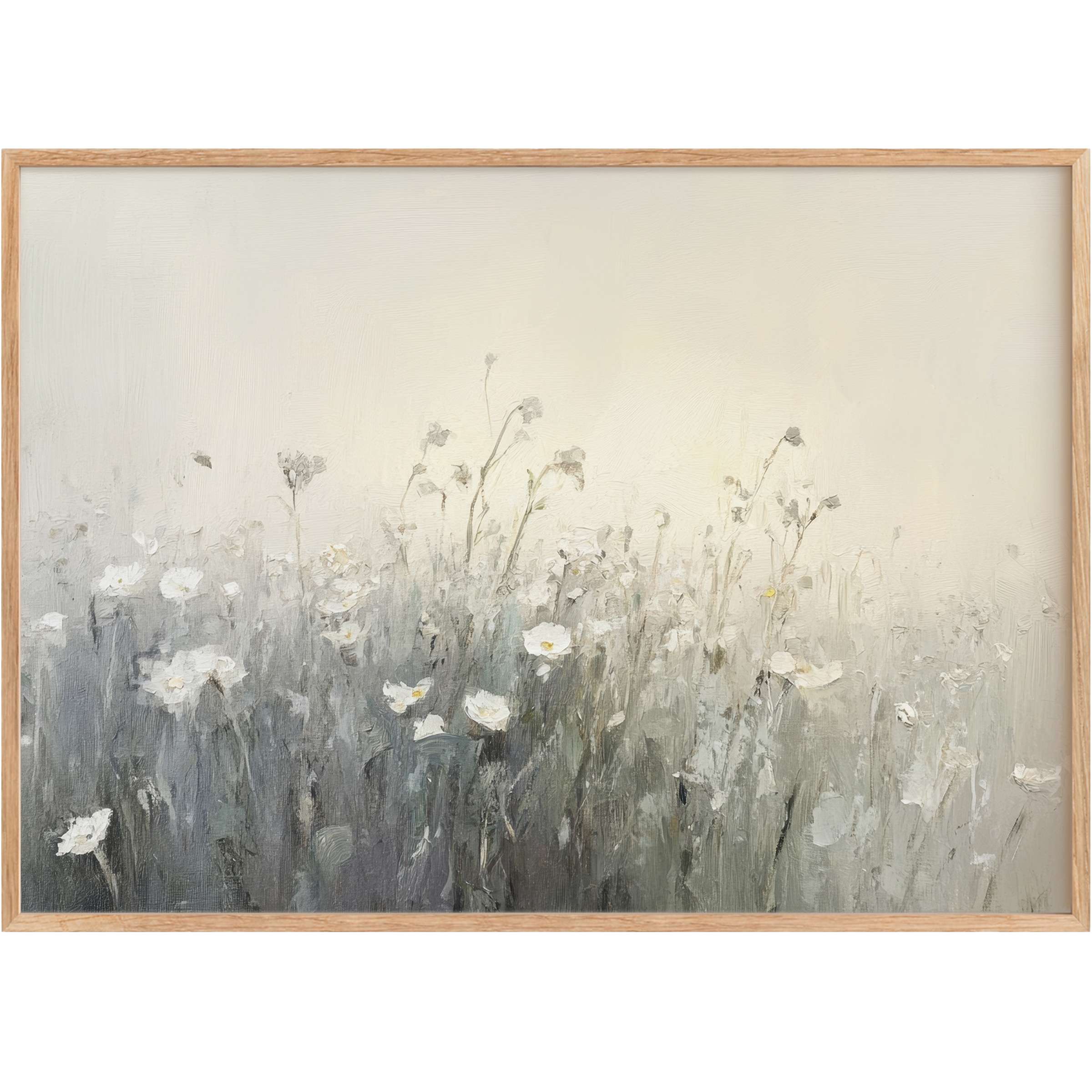 Ethereal spring printable wall art with soft whites and muted grays, evoking a serene, calming atmosphere for elegant interiors