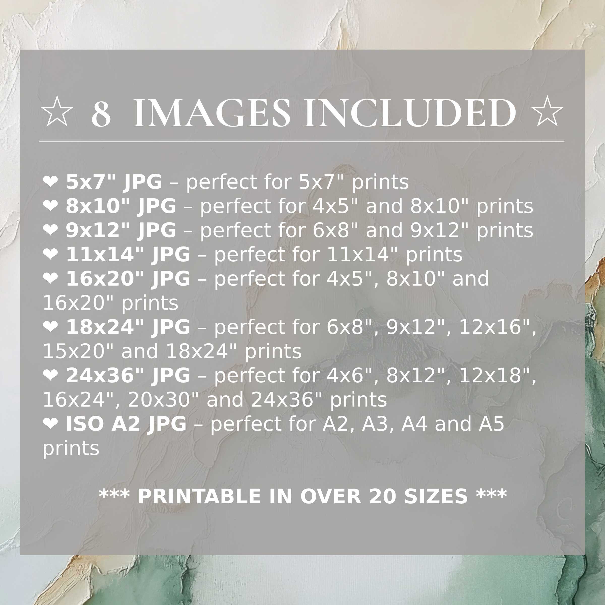 Neutral digital print featuring serene beige, soft white, and muted green tones, delivered in 8 high-quality sizes included with download, perfect for elevating modern interiors with understated elegance and flexible styling