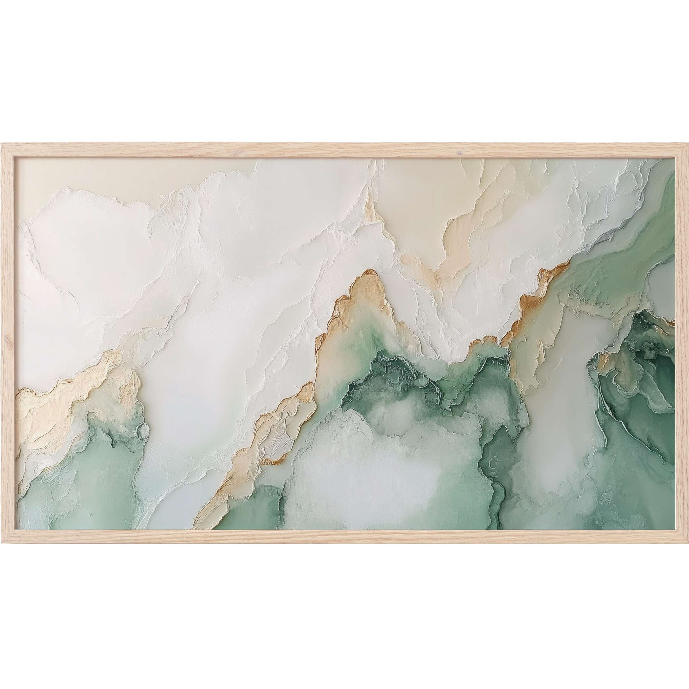 Abstract textured layers in cream, green, and gold hues, capturing serene earth tones in neutral Frame TV Art