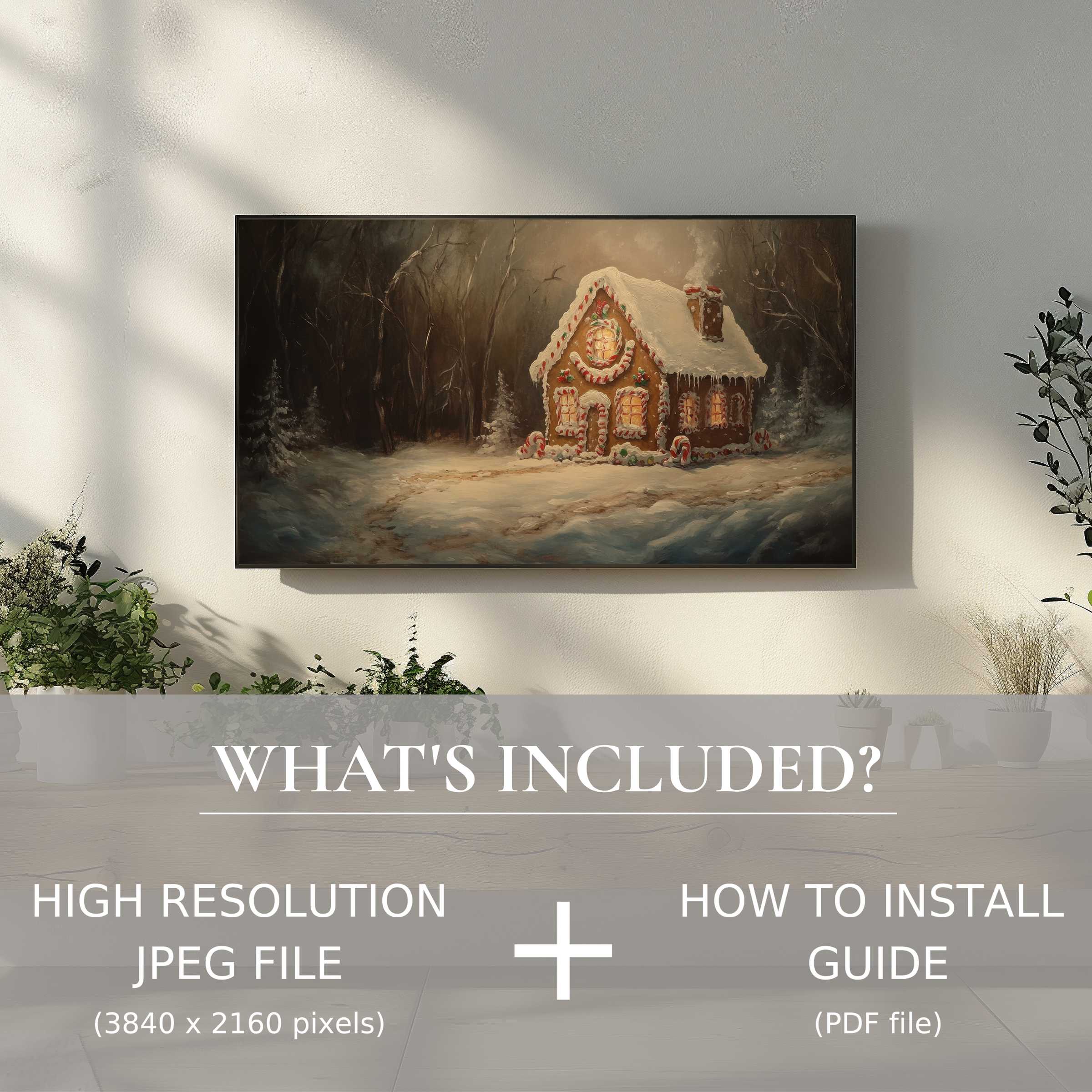 Elegant christmas digital TV art download featuring a cozy scene, enhancing living spaces with effortless digital charm