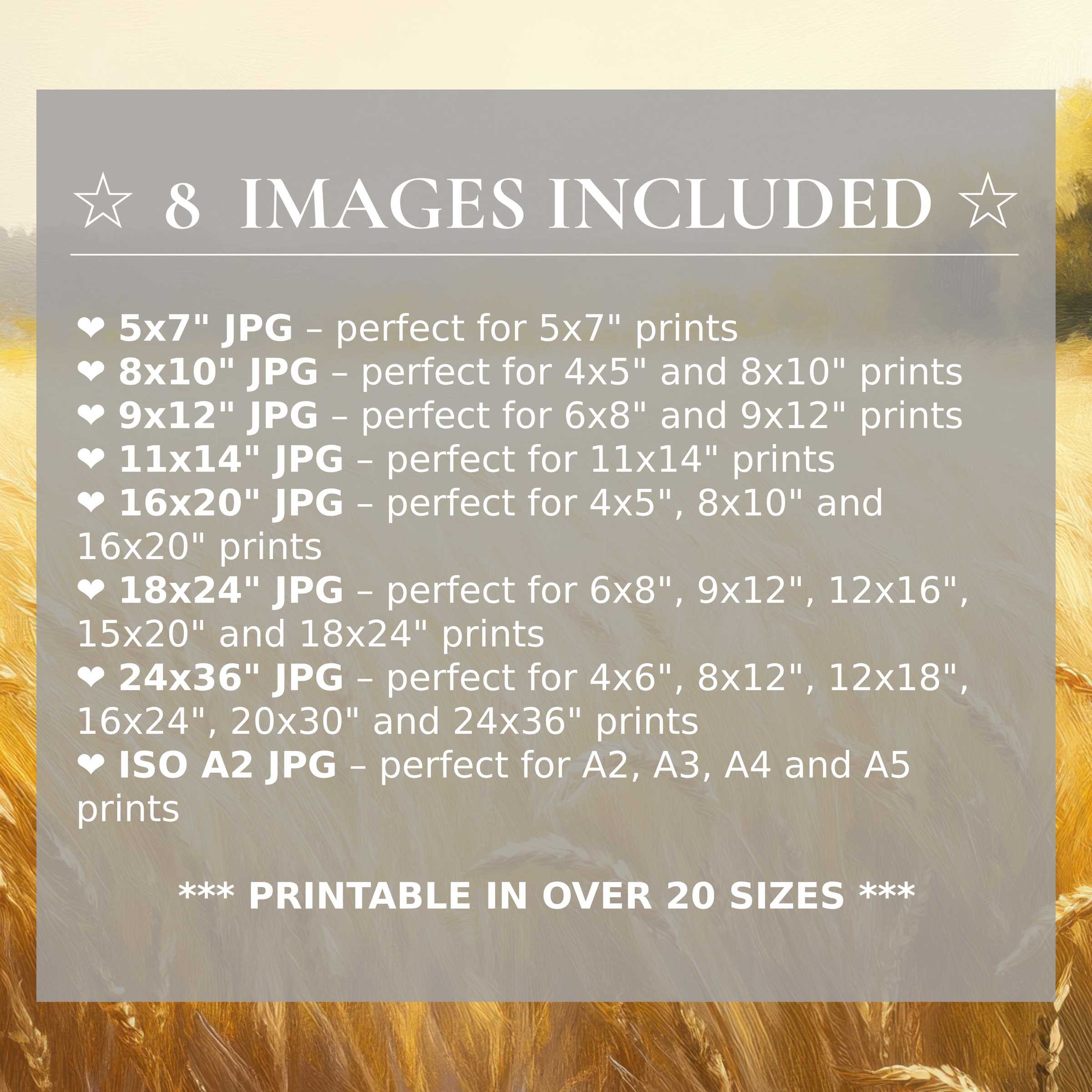 Radiant landscape digital print featuring warm golden and soft gray hues, delivered in 8 high-quality sizes included to elevate modern interiors with versatile, refined elegance