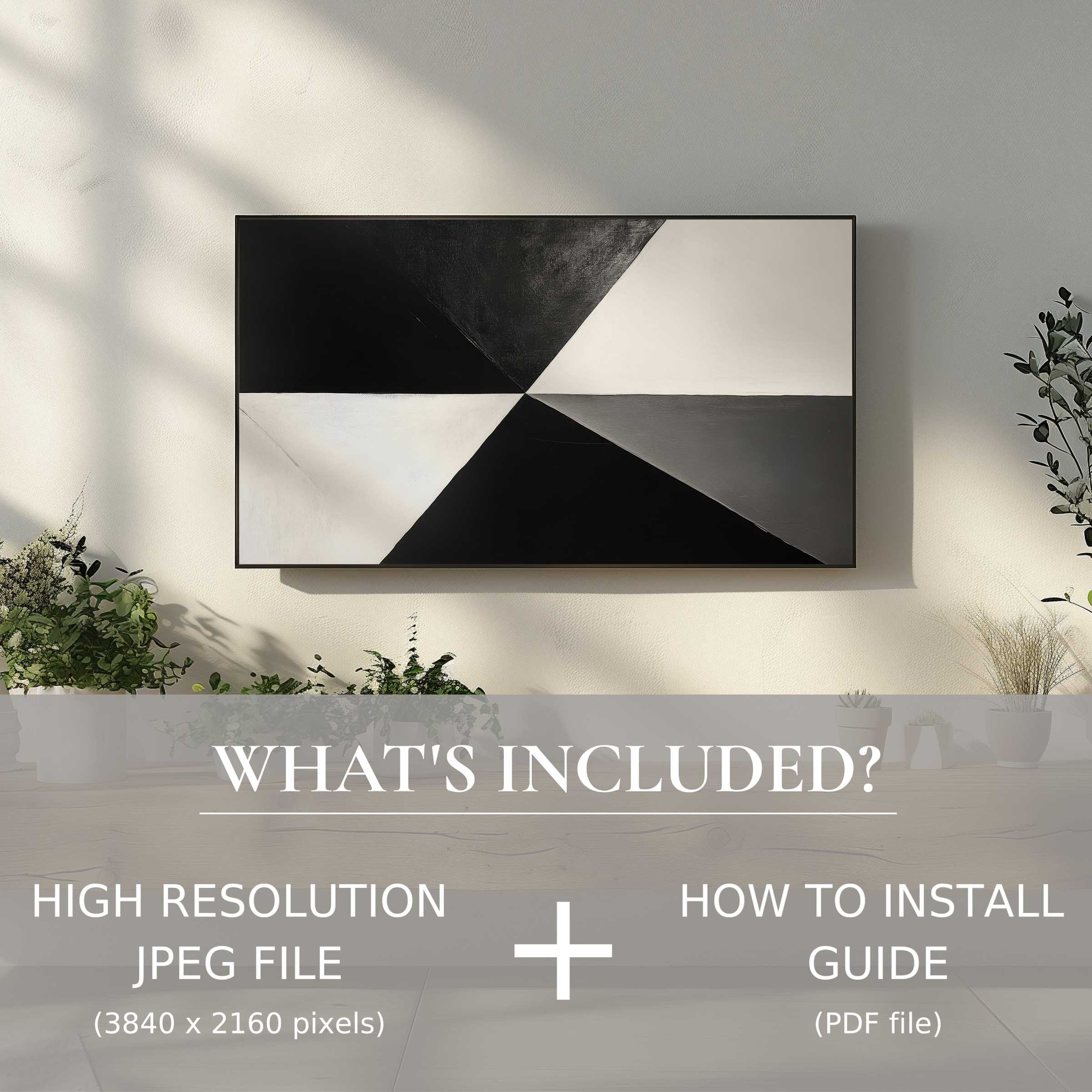 Modern digital TV art download enhances chic living space with easy digital use; sleek monochrome design brightens any contemporary room