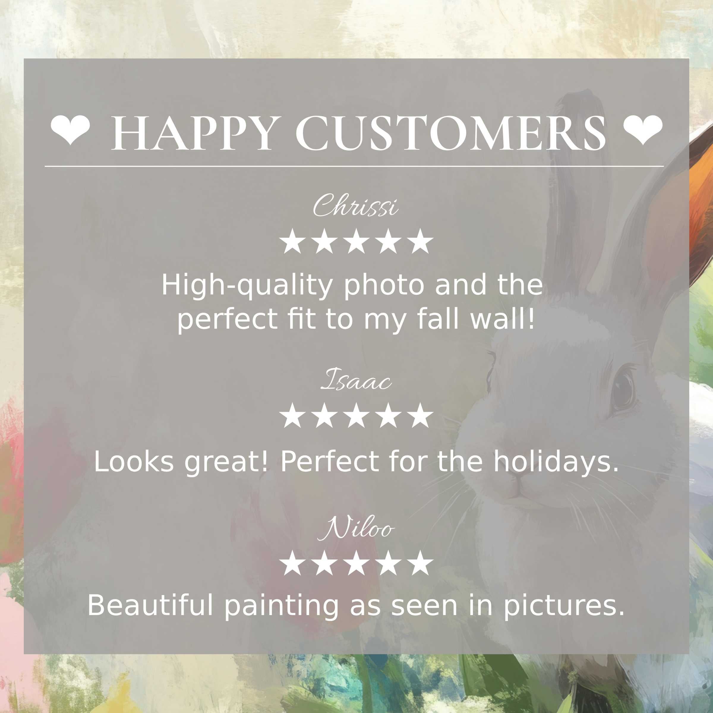 Easter art for Frame TV with abstract pastel background shows happy customer reviews, evoking trust and elegance