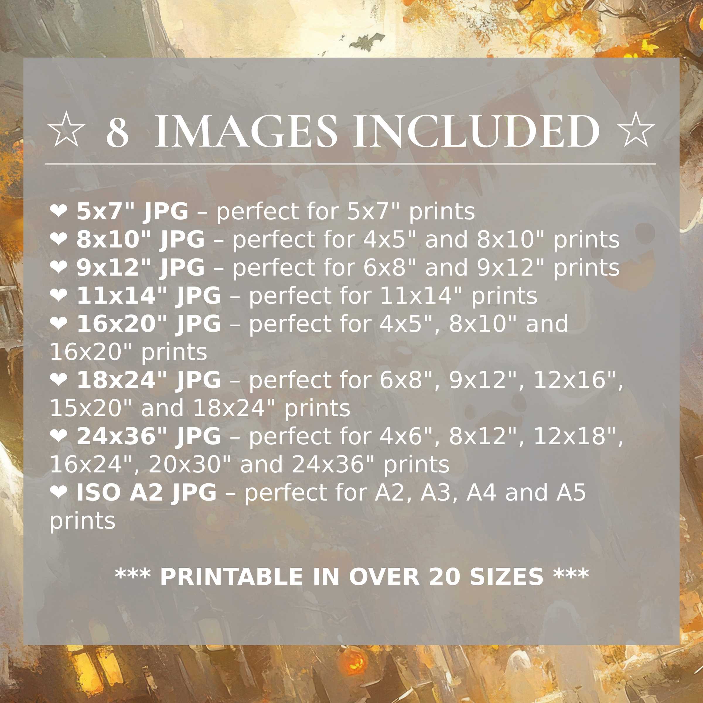 Halloween digital print featuring radiant amber and charcoal hues, available in 8 high-resolution sizes included to enhance modern interiors with versatile, elegant style