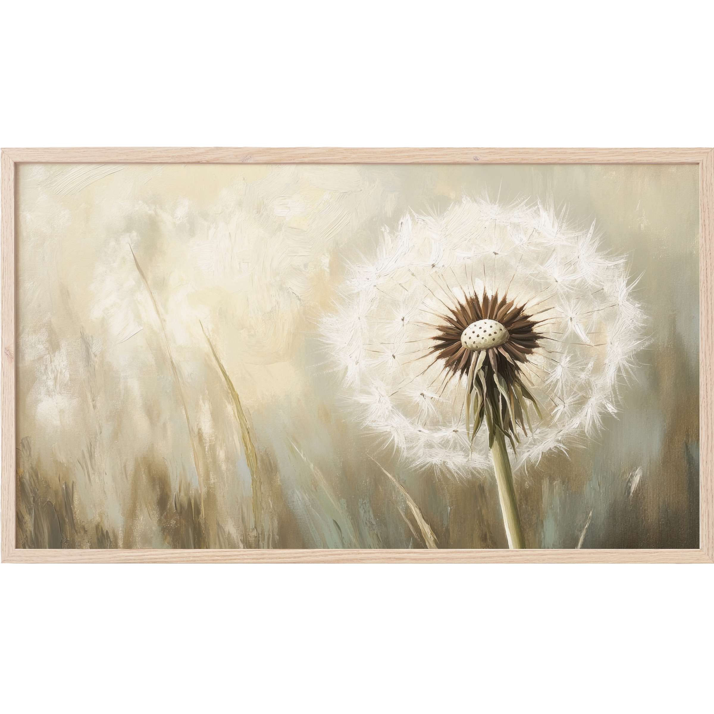 Softly textured dandelion in muted earth tones, an elegant botanical Frame TV Art for refined spaces
