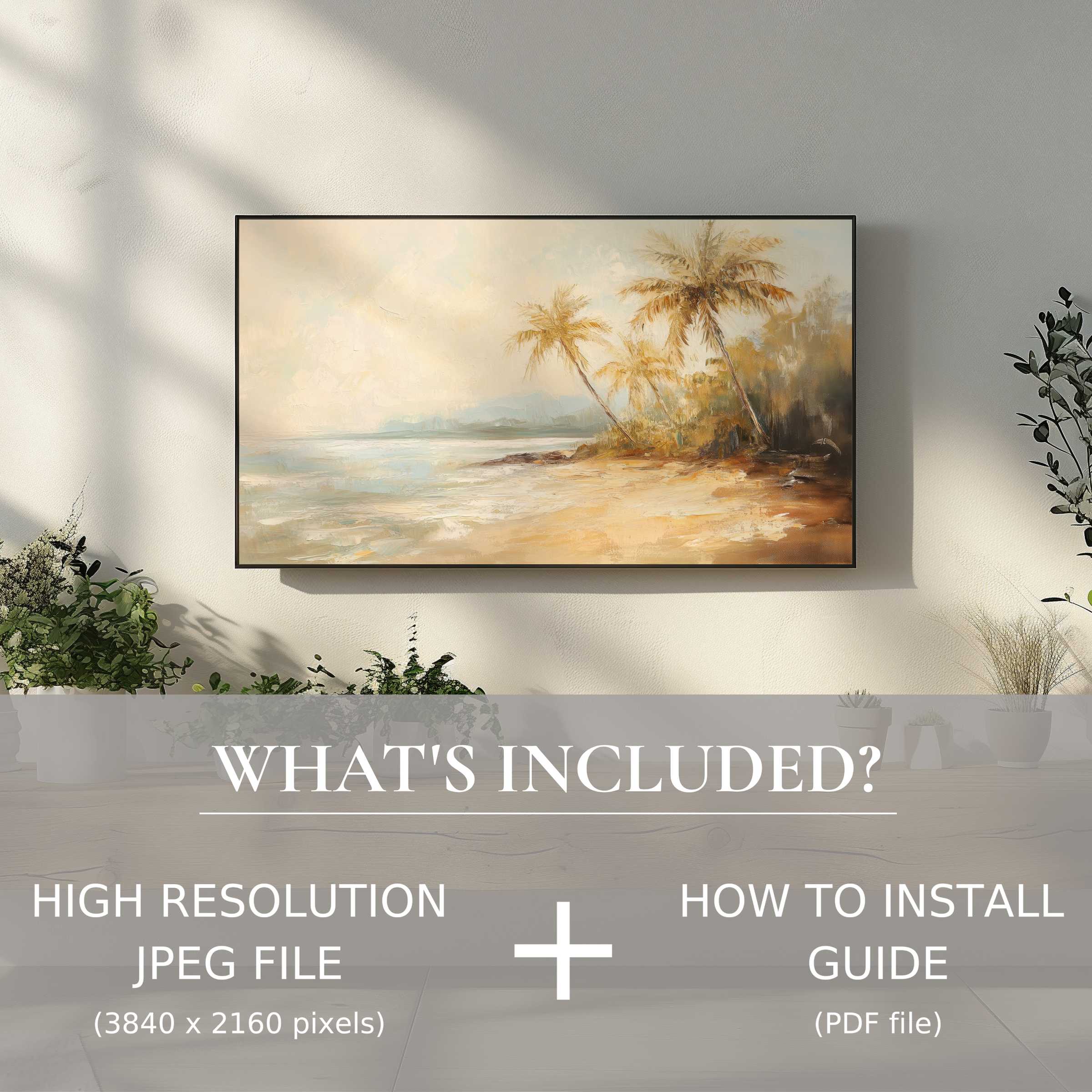 Elegant coastal digital TV art download transforms living spaces with effortless digital use and serene beachscape ambiance