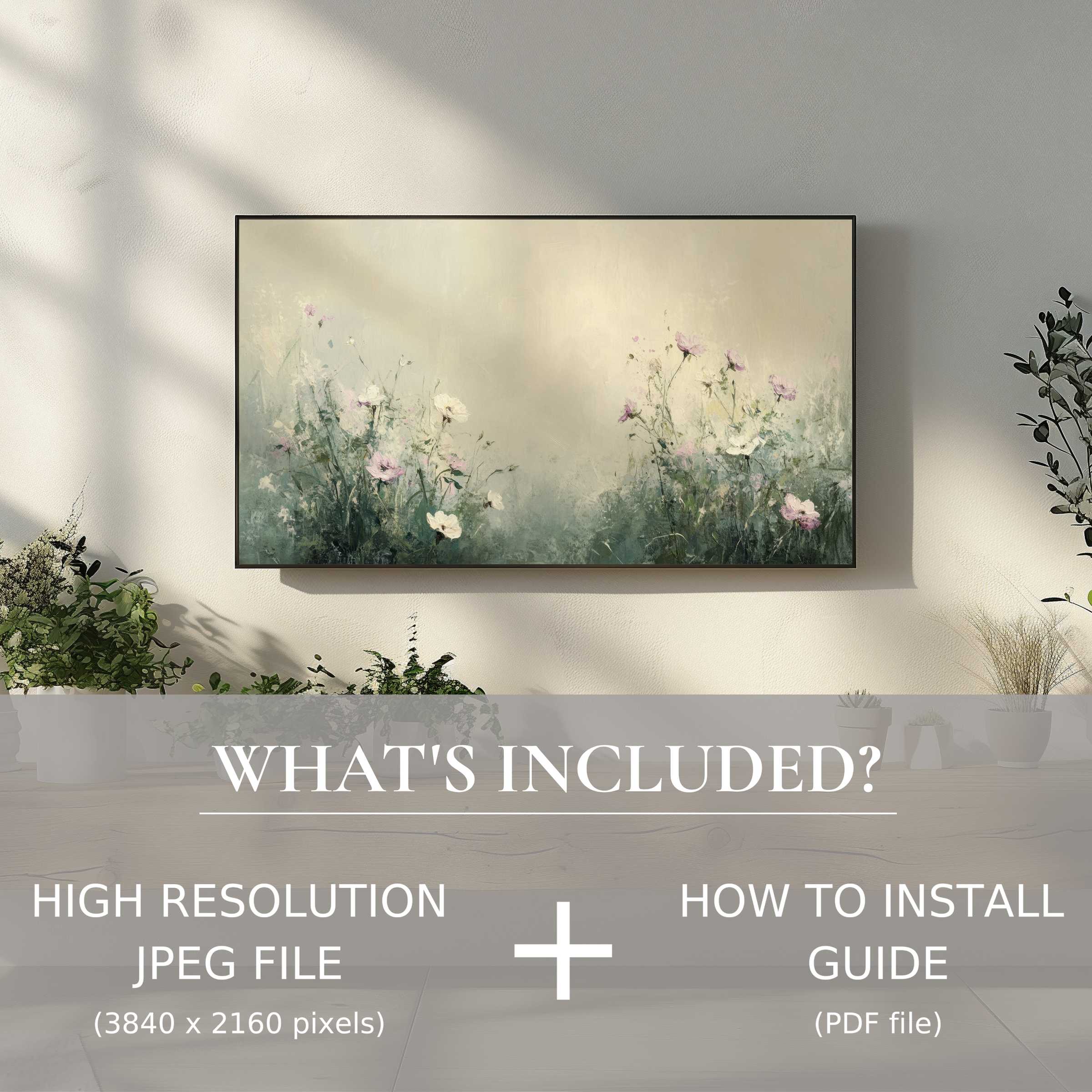 Elegant spring digital TV art download with easy use, enhancing living spaces with soft floral beauty and modern style