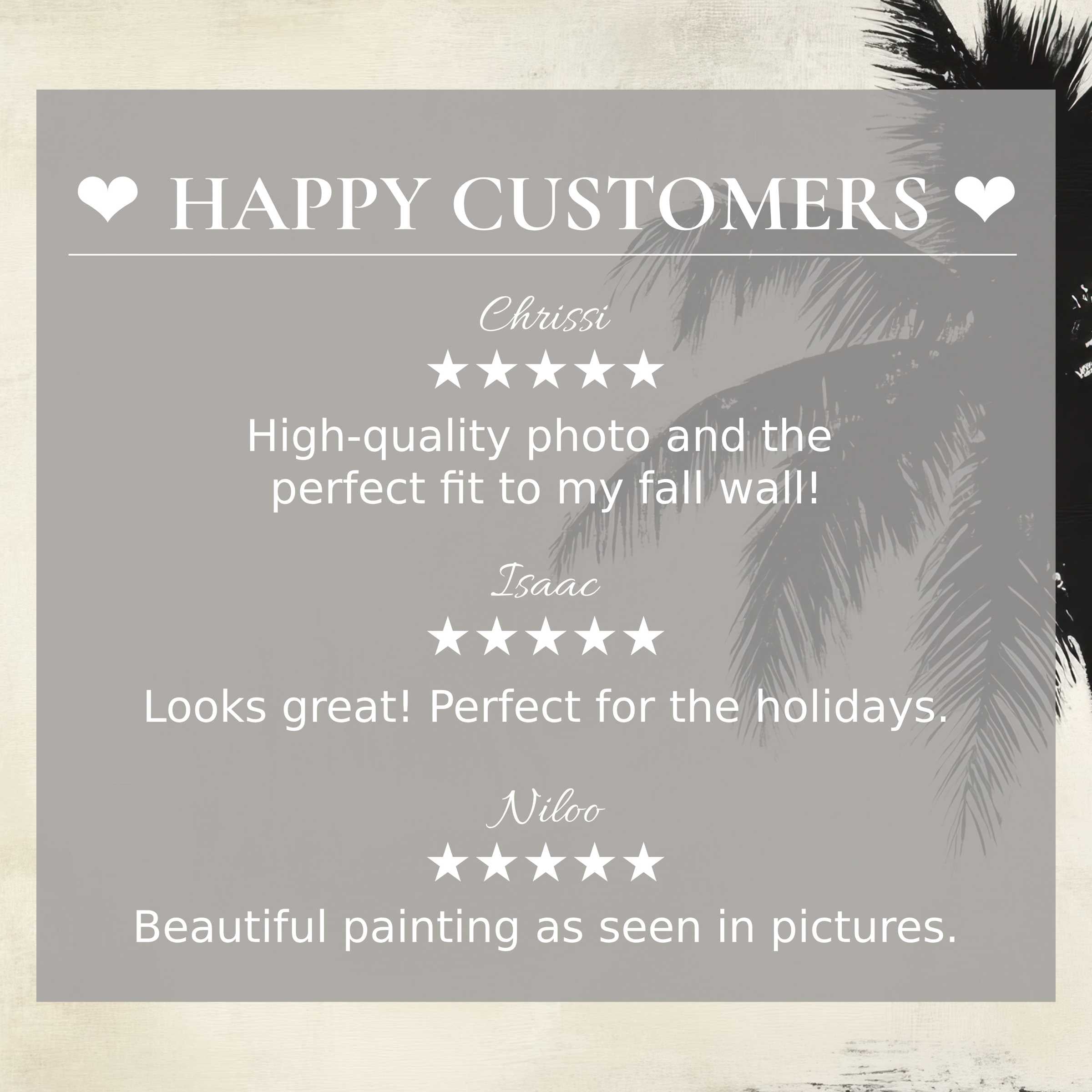 Neutral art for Frame TV with subtle palm silhouettes; happy customer reviews build trust in its elegant appeal