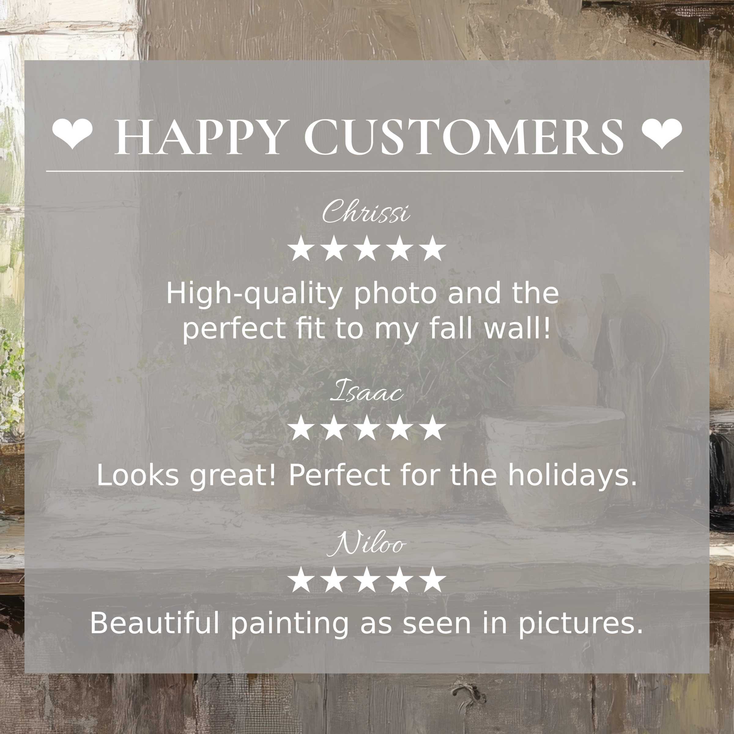 Farmhouse art for Frame TV with abstract rustic tones; happy customer reviews build trust and showcase elegance