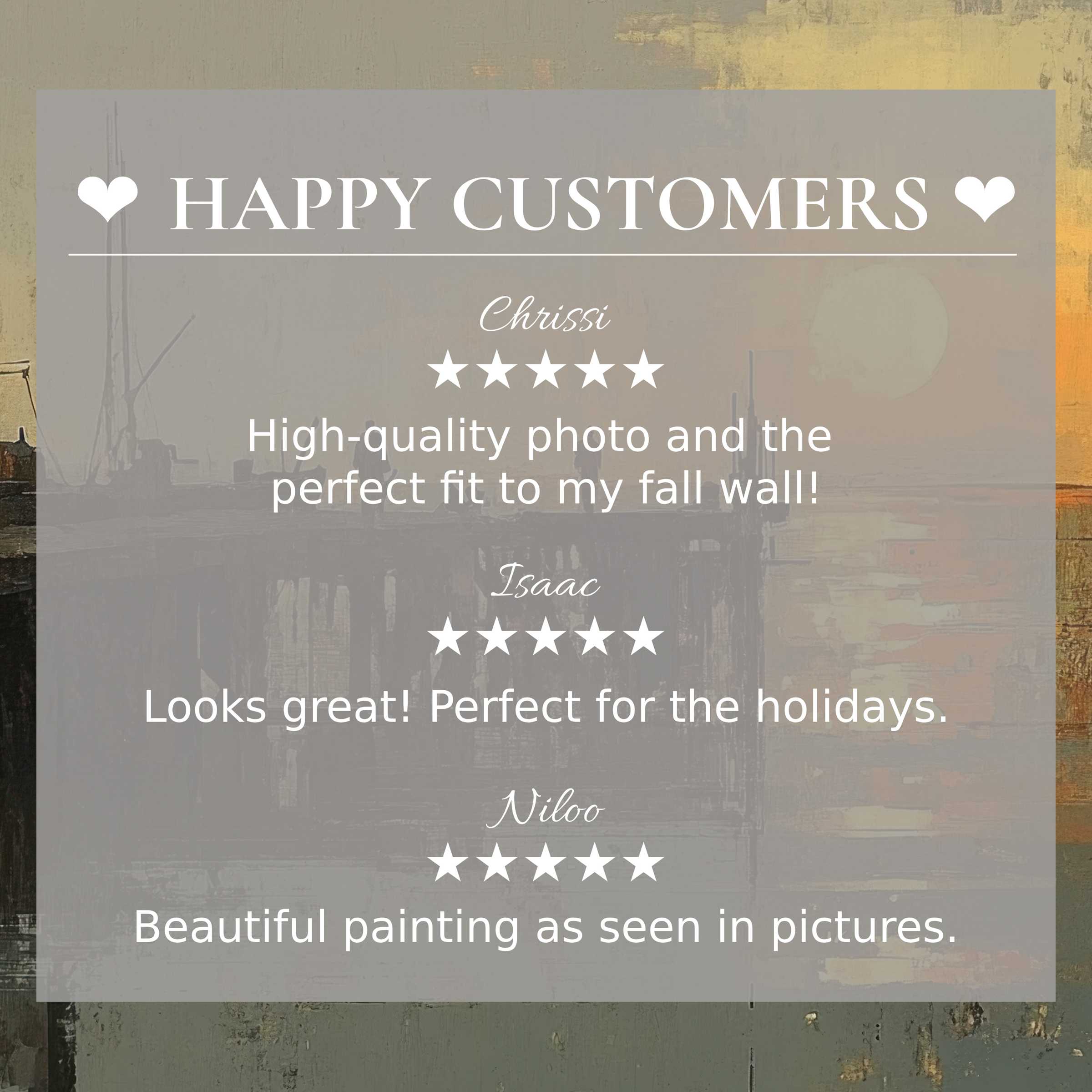 Refined beach art for Frame TV with abstract sunset hues, showcasing happy customer reviews that inspire trust and elegance