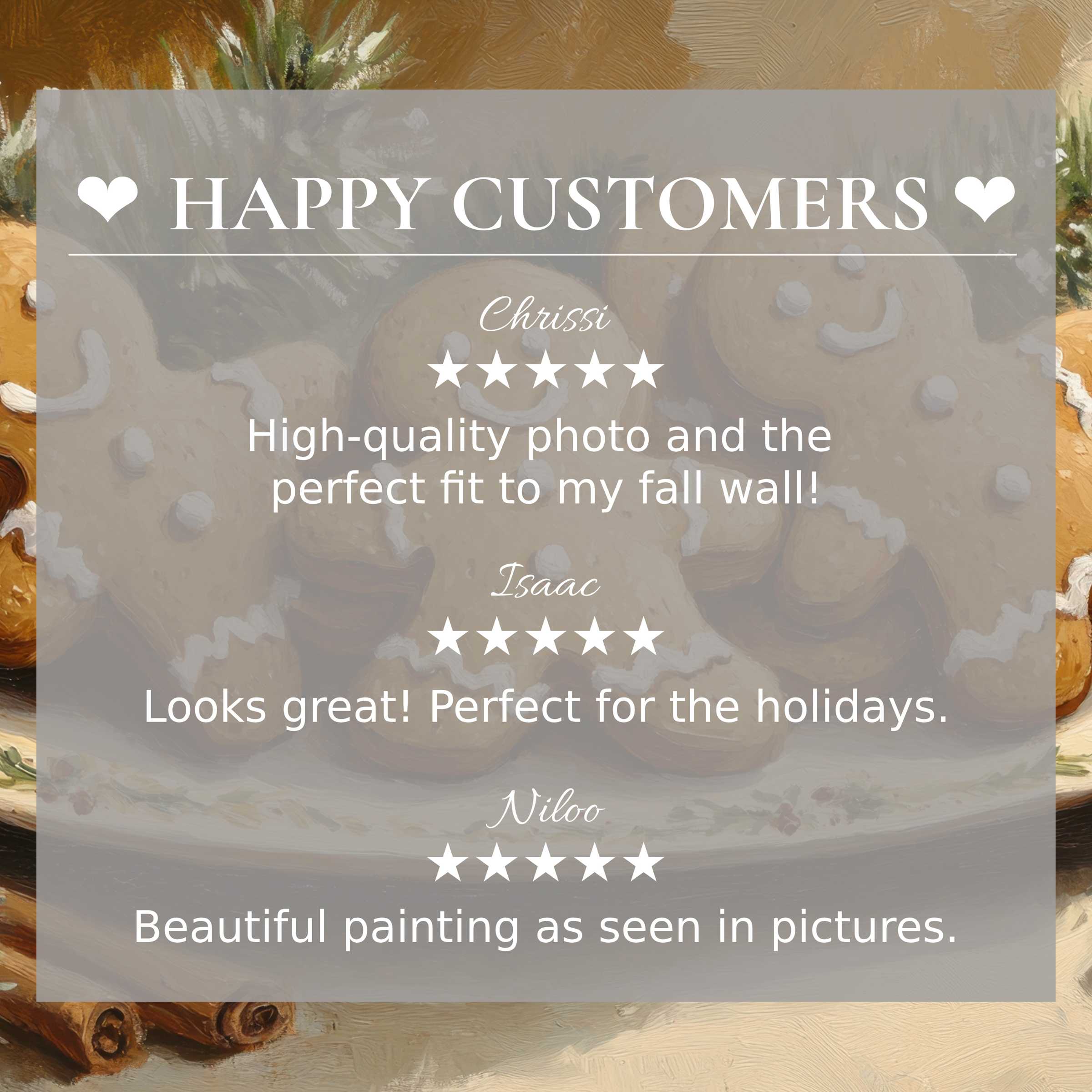 christmas art for Frame TV with abstract warm tones, showcasing happy customer reviews and elegant product appeal