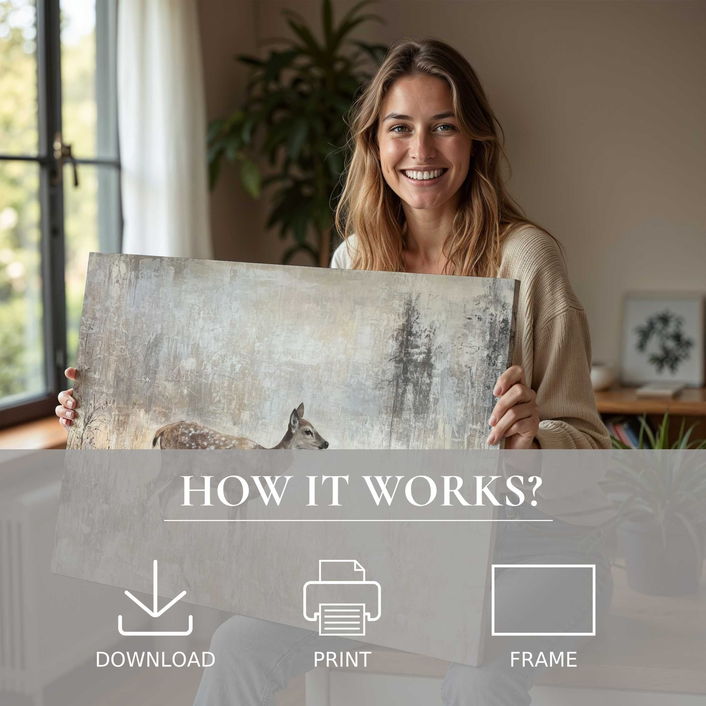 A vintage digital art print enriches a serene modern home, sparking joy and effortless elegance in curated living spaces