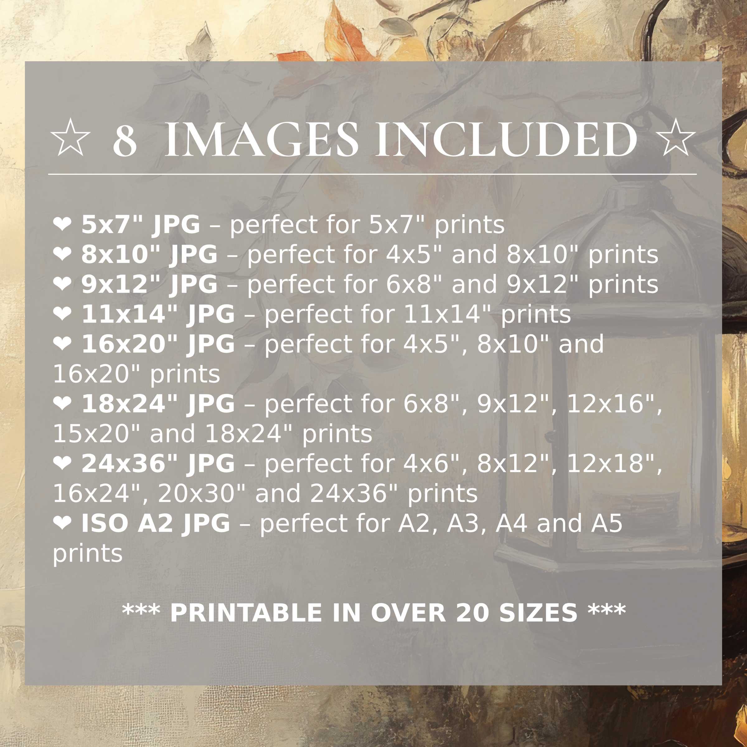 Radiant fall digital print in warm amber and soft cream tones, elevating modern interiors with 8 included high-quality sizes