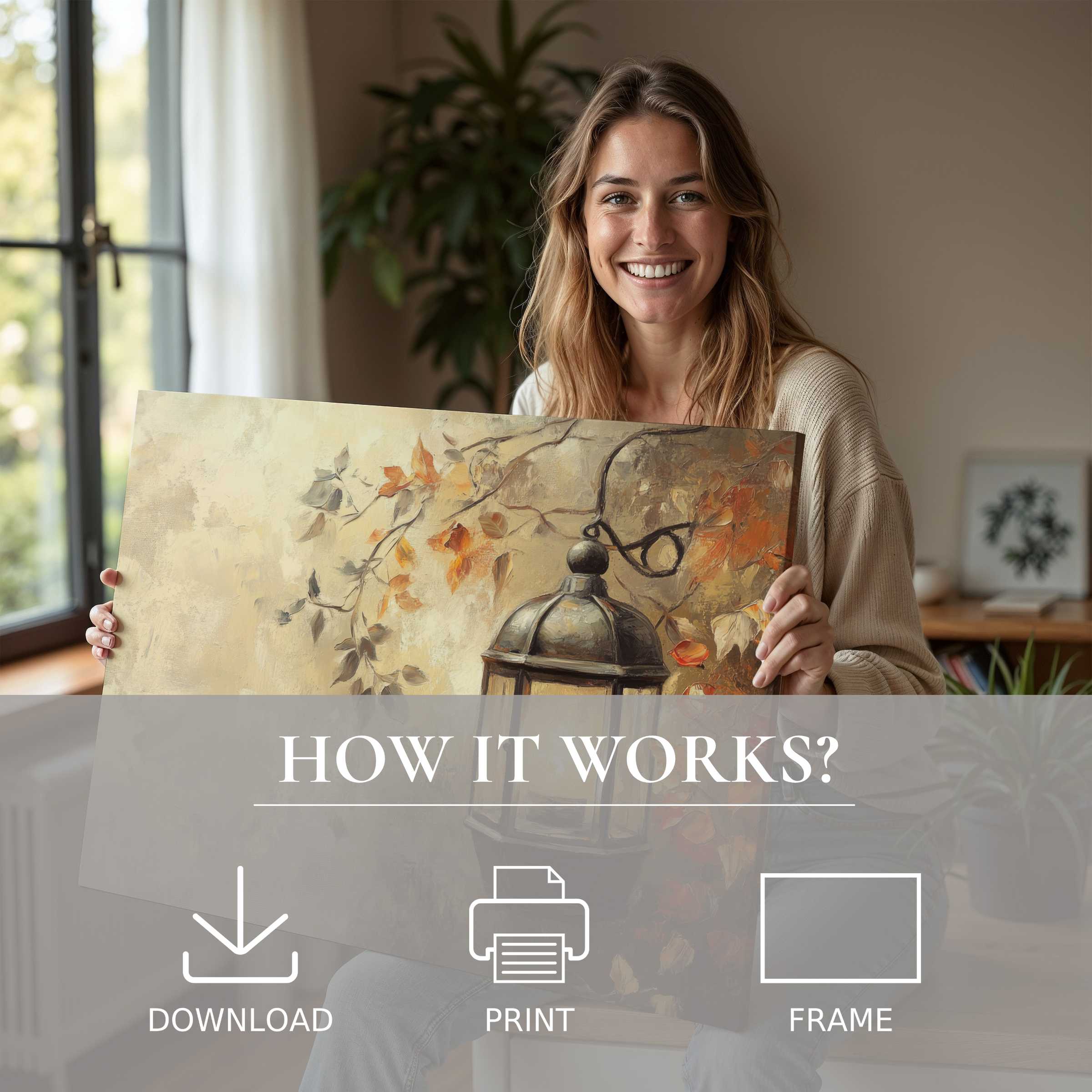 Fall digital art print capturing warmth and joy, enhancing modern interiors with effortless, soulful elegance and seasonal charm