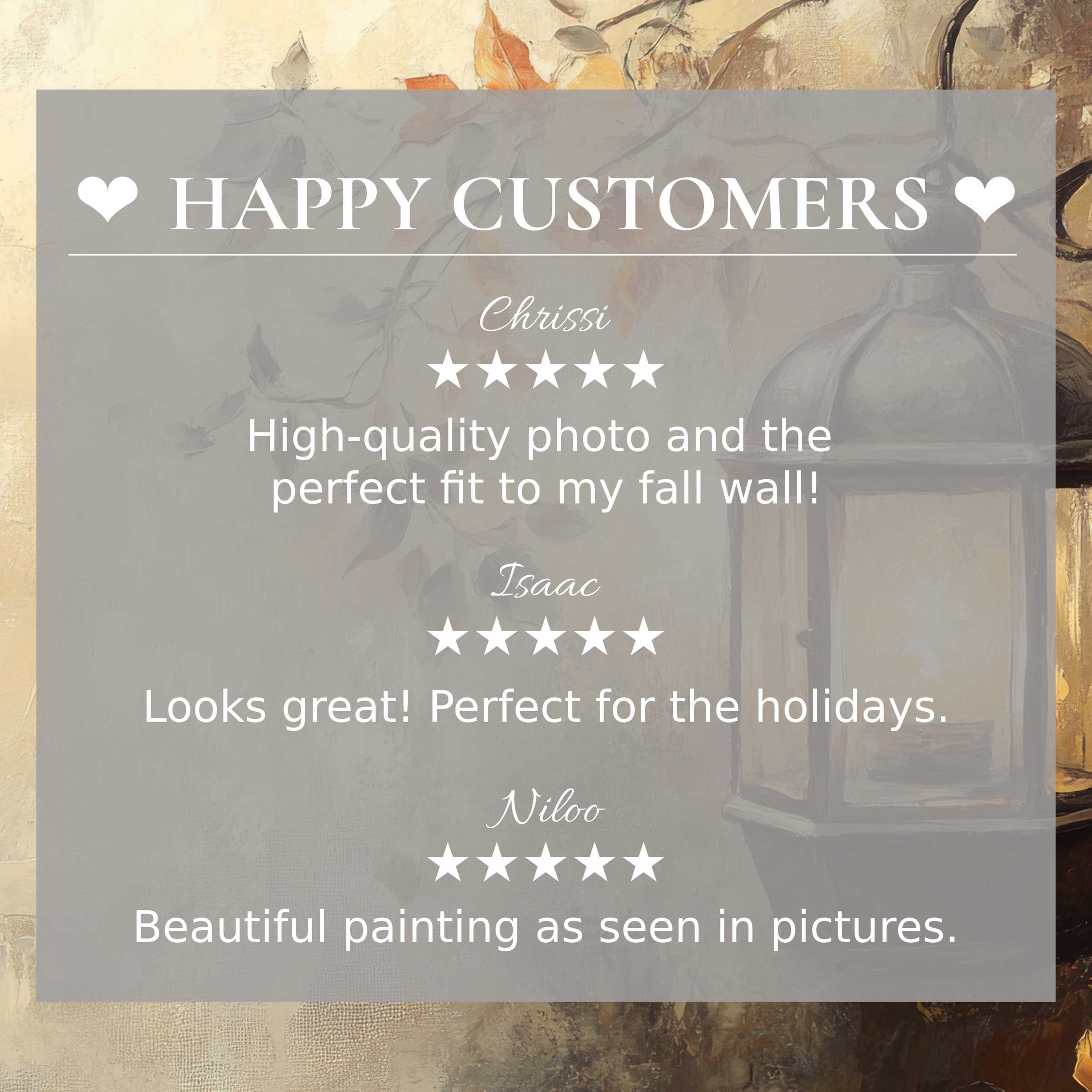 Fall art for Frame TV with abstract autumn hues; happy customer reviews emphasize elegance and trusted quality