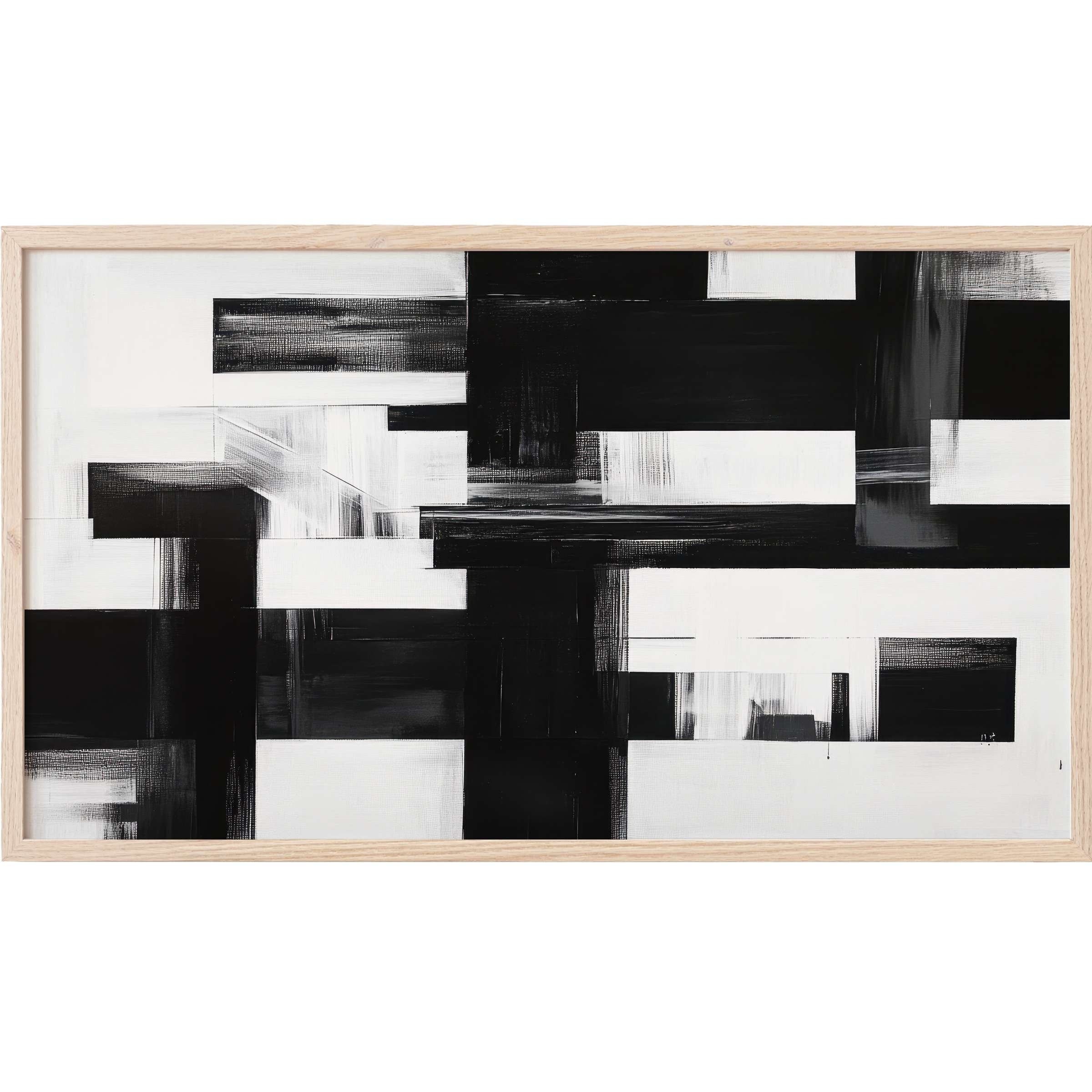 Modern Frame TV Art with bold black and white geometric brushstrokes in a sleek, minimalist style